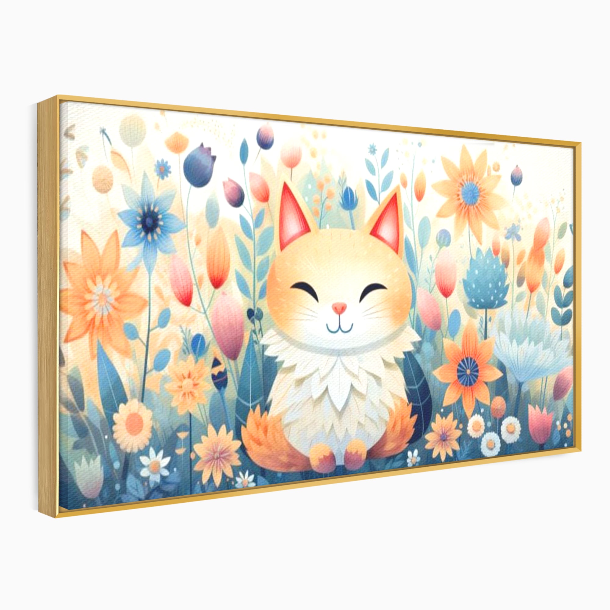Tablou Canvas Premium, LuxCanva® K1010, Pisicuta Zen,  Gradina, Fermecata, Zambet, Flori, Felina, Fericire, Vise, Taram, Calm, Pisicuta, Blandete, Copilarie, Camera Copii