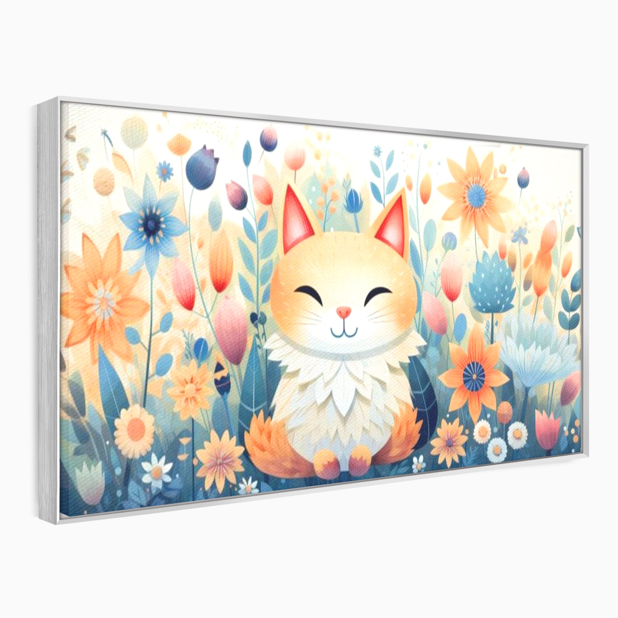 Tablou Canvas Premium, LuxCanva® K1010, Pisicuta Zen,  Gradina, Fermecata, Zambet, Flori, Felina, Fericire, Vise, Taram, Calm, Pisicuta, Blandete, Copilarie, Camera Copii