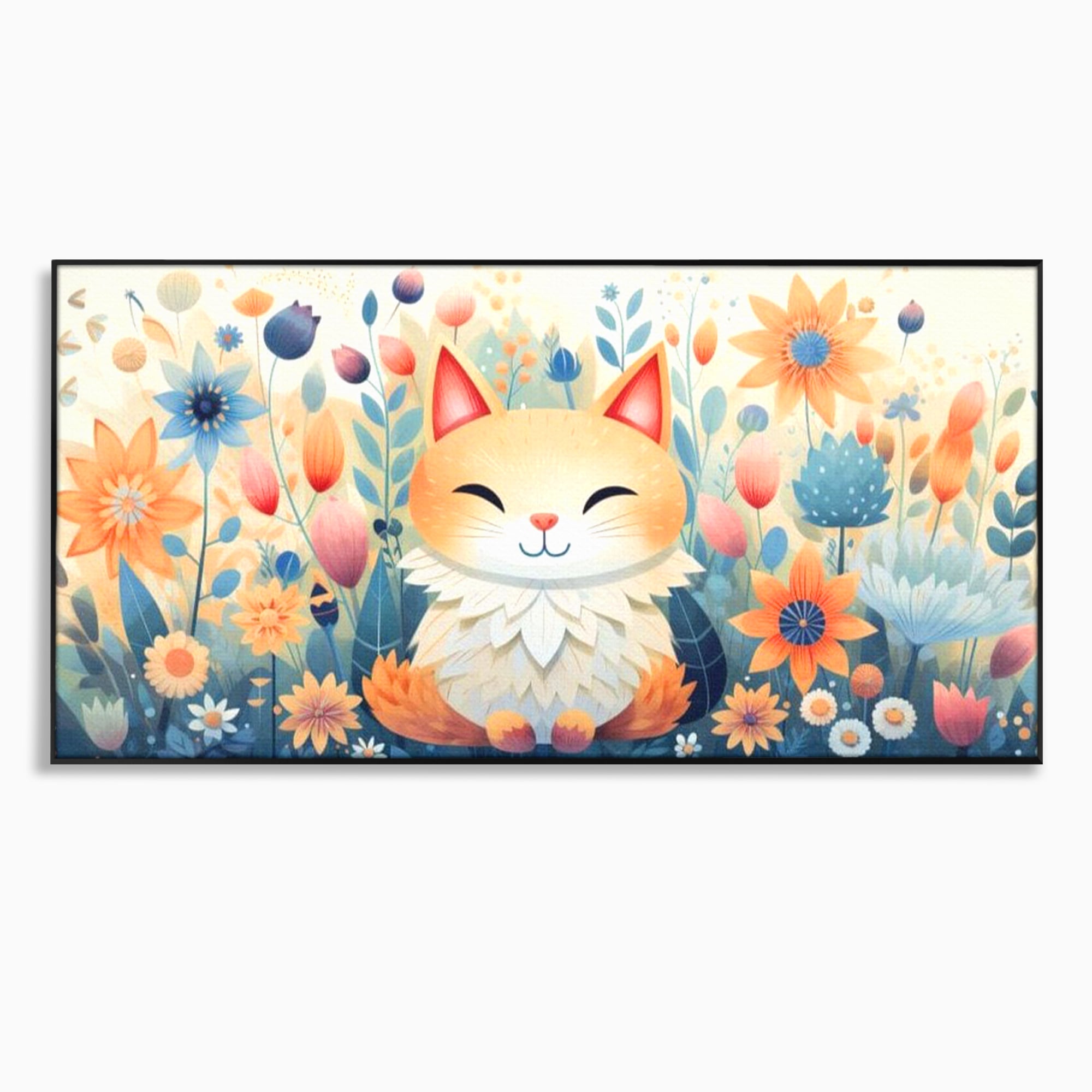 Tablou Canvas Premium, LuxCanva® K1010, Pisicuta Zen,  Gradina, Fermecata, Zambet, Flori, Felina, Fericire, Vise, Taram, Calm, Pisicuta, Blandete, Copilarie, Camera Copii