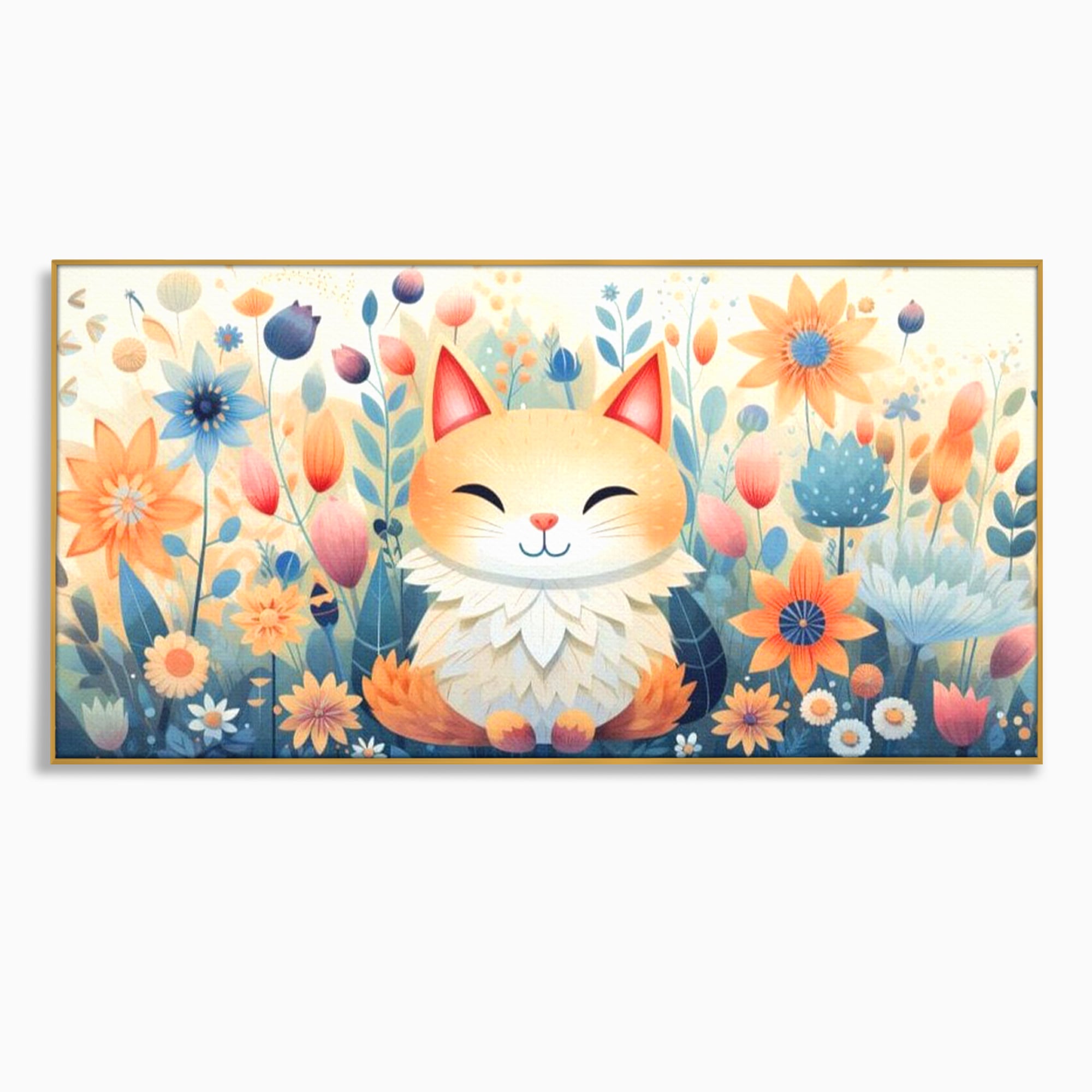 Tablou Canvas Premium, LuxCanva® K1010, Pisicuta Zen,  Gradina, Fermecata, Zambet, Flori, Felina, Fericire, Vise, Taram, Calm, Pisicuta, Blandete, Copilarie, Camera Copii