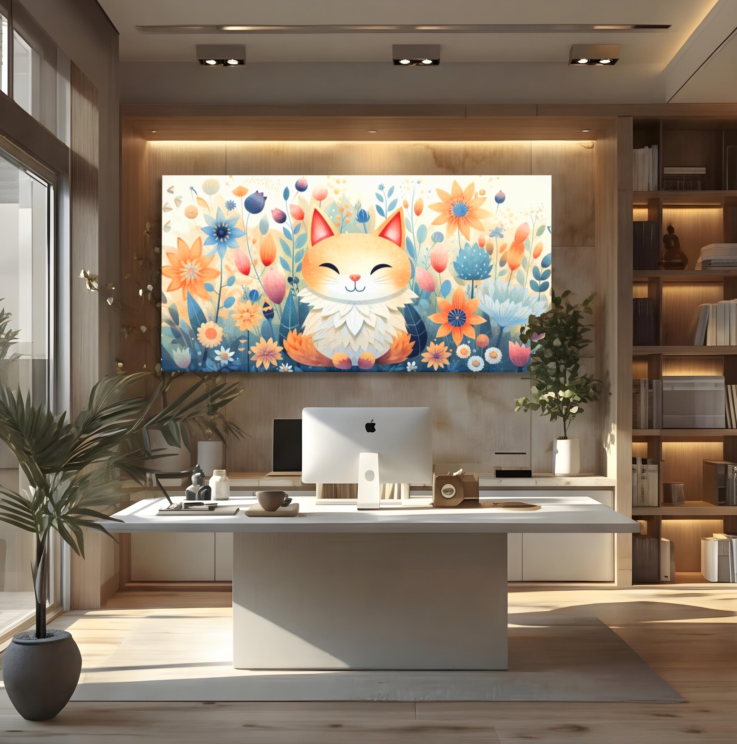 Tablou Canvas Premium, LuxCanva® K1010, Pisicuta Zen,  Gradina, Fermecata, Zambet, Flori, Felina, Fericire, Vise, Taram, Calm, Pisicuta, Blandete, Copilarie, Camera Copii
