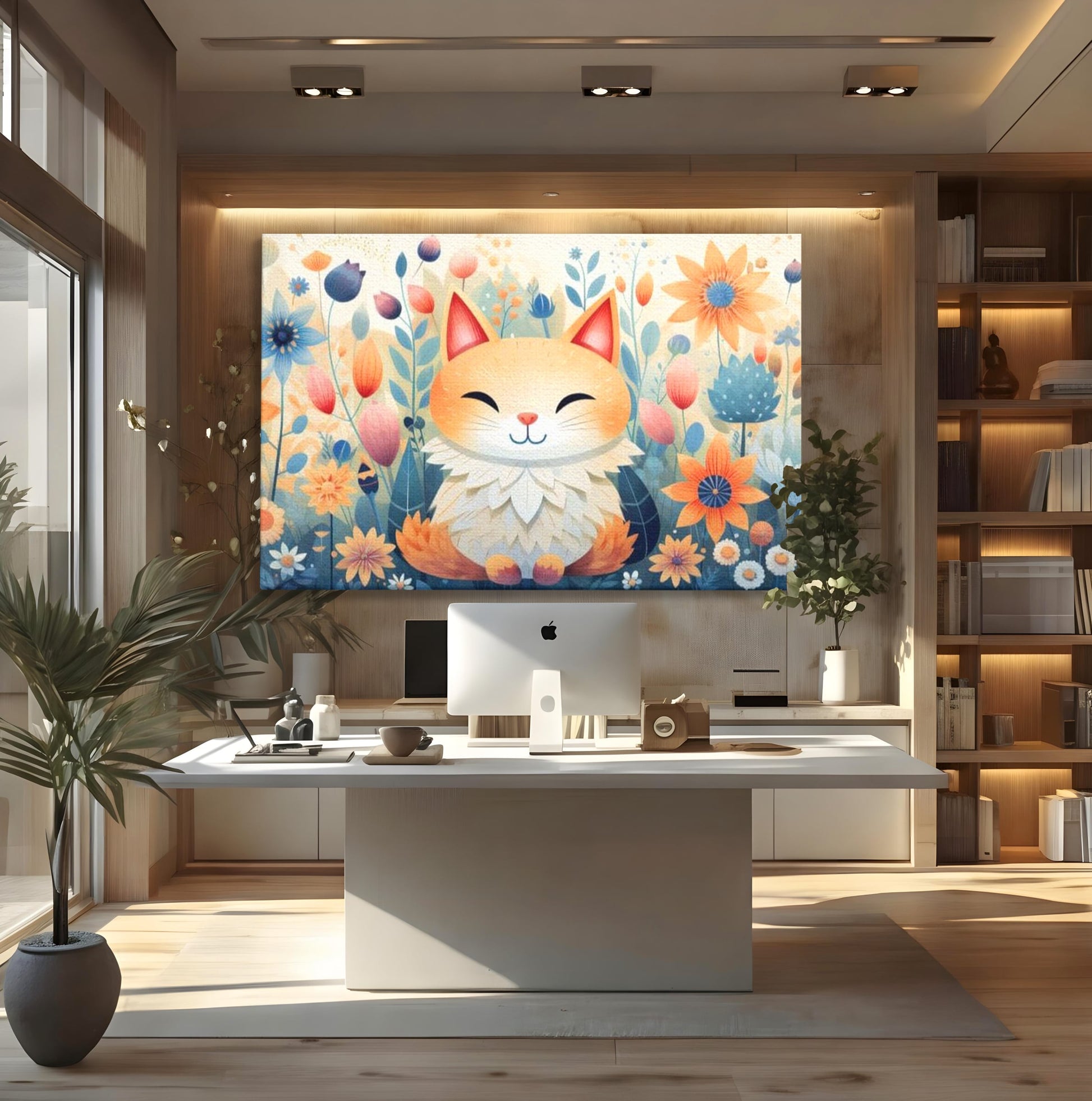 Tablou Canvas Premium, LuxCanva® K1010, Pisicuta Zen,  Gradina, Fermecata, Zambet, Flori, Felina, Fericire, Vise, Taram, Calm, Pisicuta, Blandete, Copilarie, Camera Copii