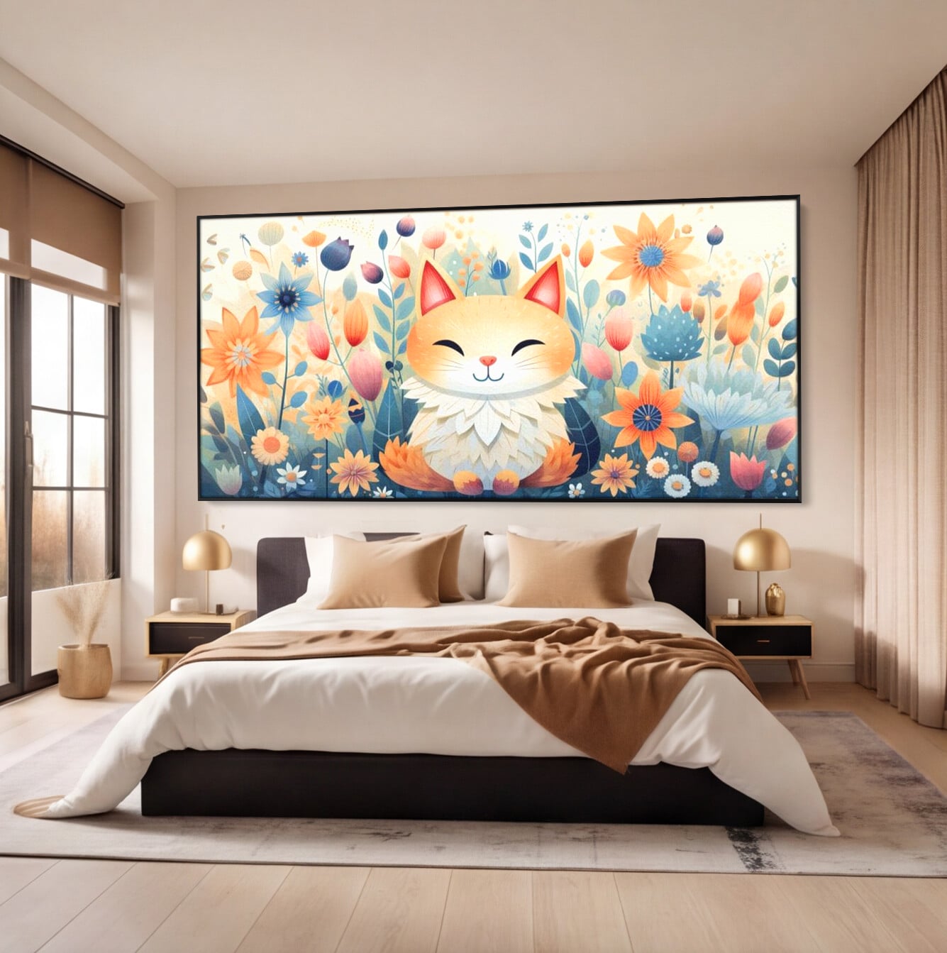 Tablou Canvas Premium, LuxCanva® K1010, Pisicuta Zen,  Gradina, Fermecata, Zambet, Flori, Felina, Fericire, Vise, Taram, Calm, Pisicuta, Blandete, Copilarie, Camera Copii