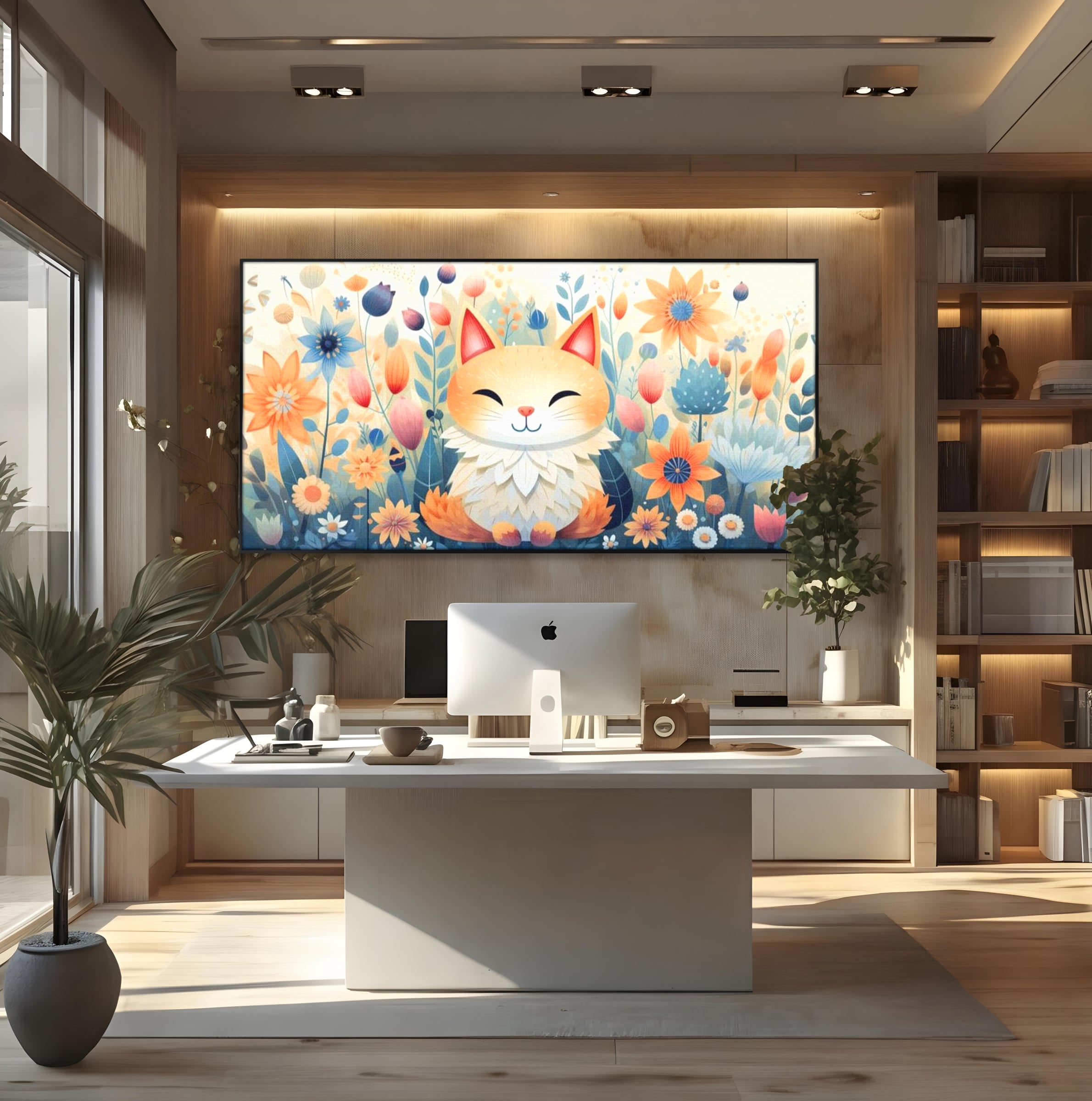 Tablou Canvas Premium, LuxCanva® K1010, Pisicuta Zen,  Gradina, Fermecata, Zambet, Flori, Felina, Fericire, Vise, Taram, Calm, Pisicuta, Blandete, Copilarie, Camera Copii