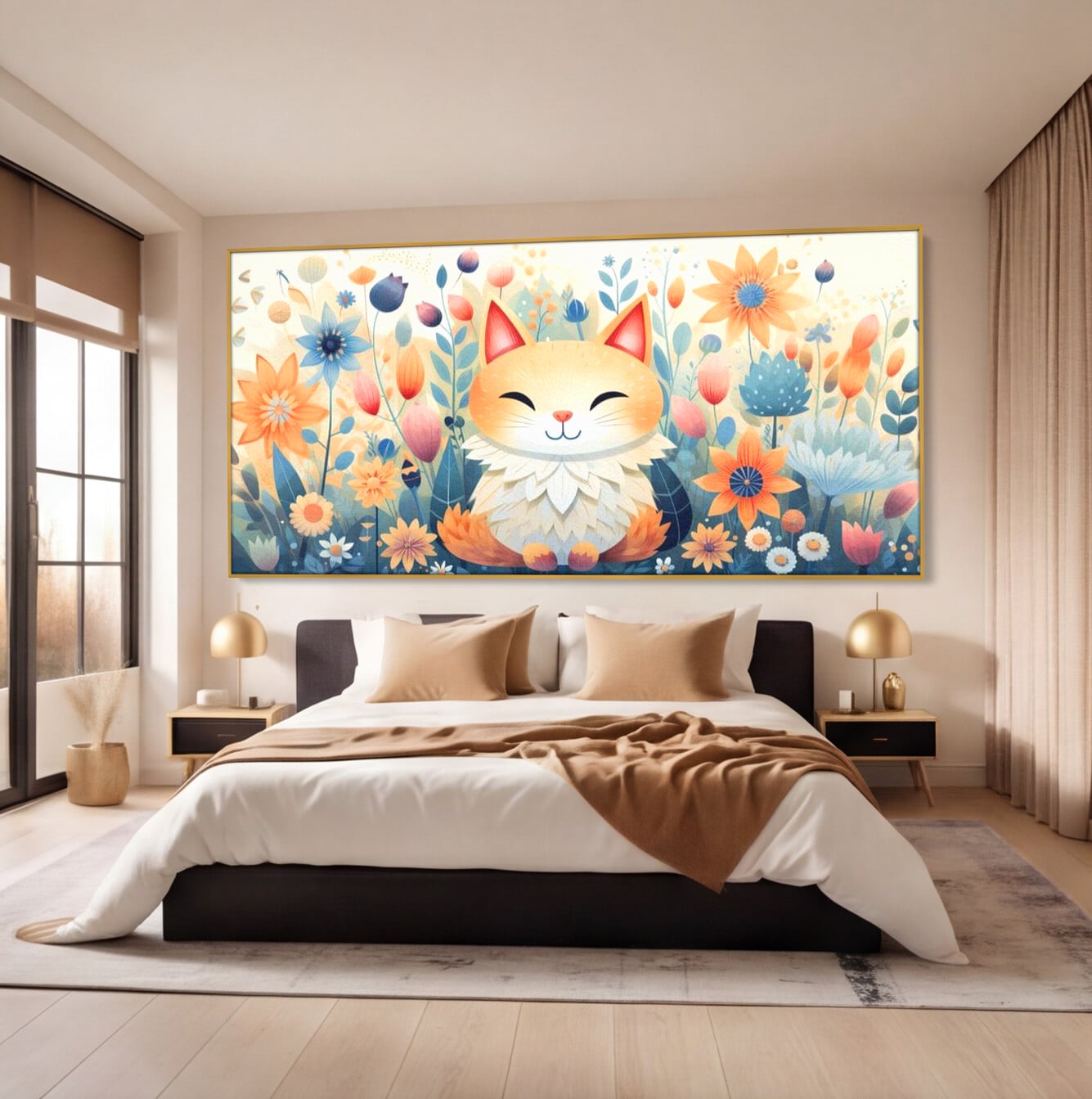 Tablou Canvas Premium, LuxCanva® K1010, Pisicuta Zen,  Gradina, Fermecata, Zambet, Flori, Felina, Fericire, Vise, Taram, Calm, Pisicuta, Blandete, Copilarie, Camera Copii