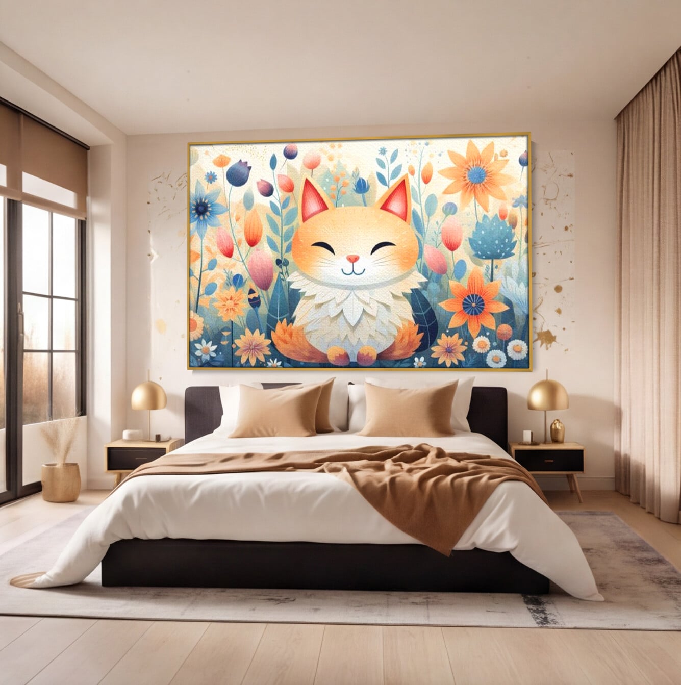 Tablou Canvas Premium, LuxCanva® K1010, Pisicuta Zen,  Gradina, Fermecata, Zambet, Flori, Felina, Fericire, Vise, Taram, Calm, Pisicuta, Blandete, Copilarie, Camera Copii