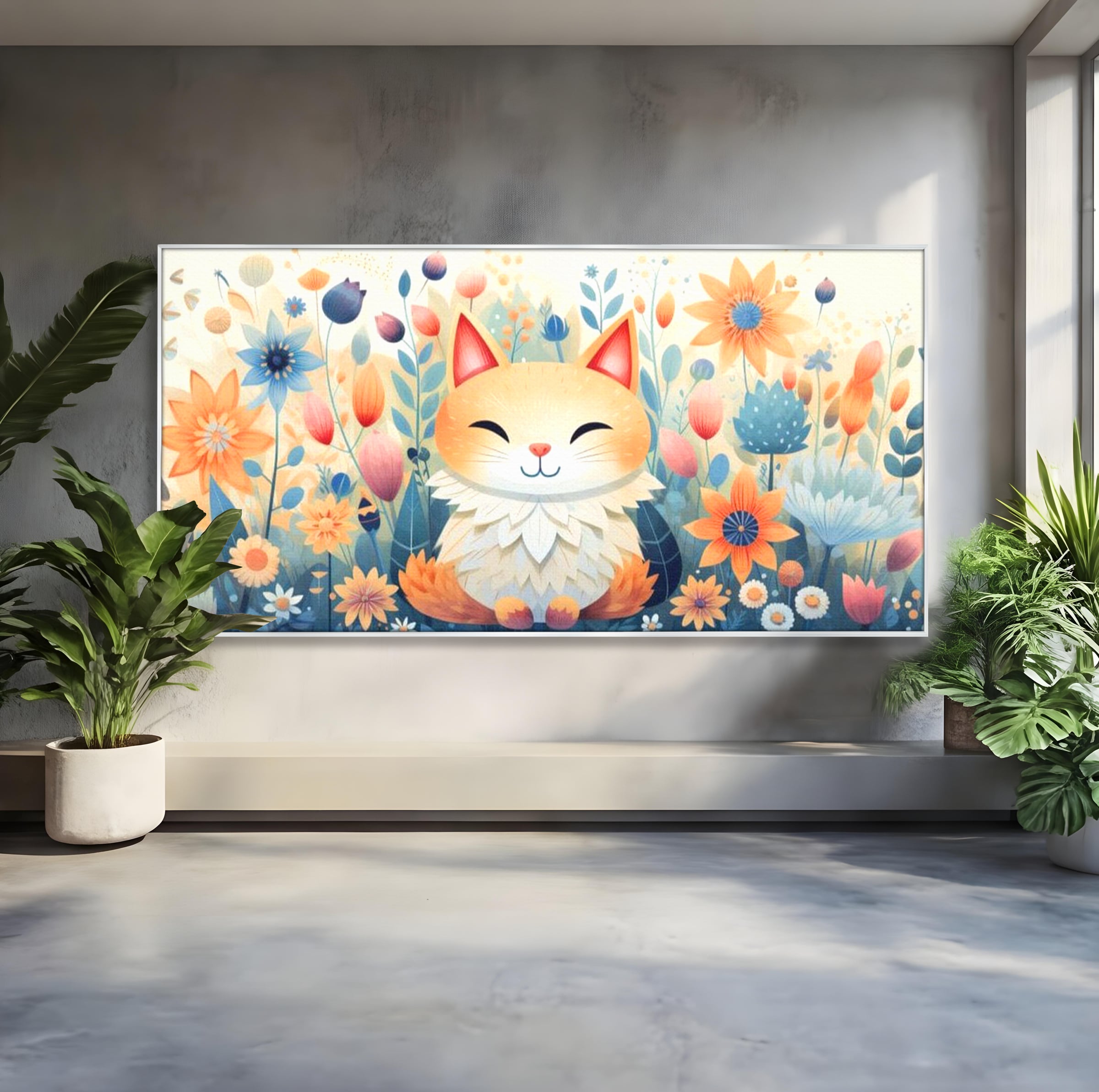 Tablou Canvas Premium, LuxCanva® K1010, Pisicuta Zen,  Gradina, Fermecata, Zambet, Flori, Felina, Fericire, Vise, Taram, Calm, Pisicuta, Blandete, Copilarie, Camera Copii