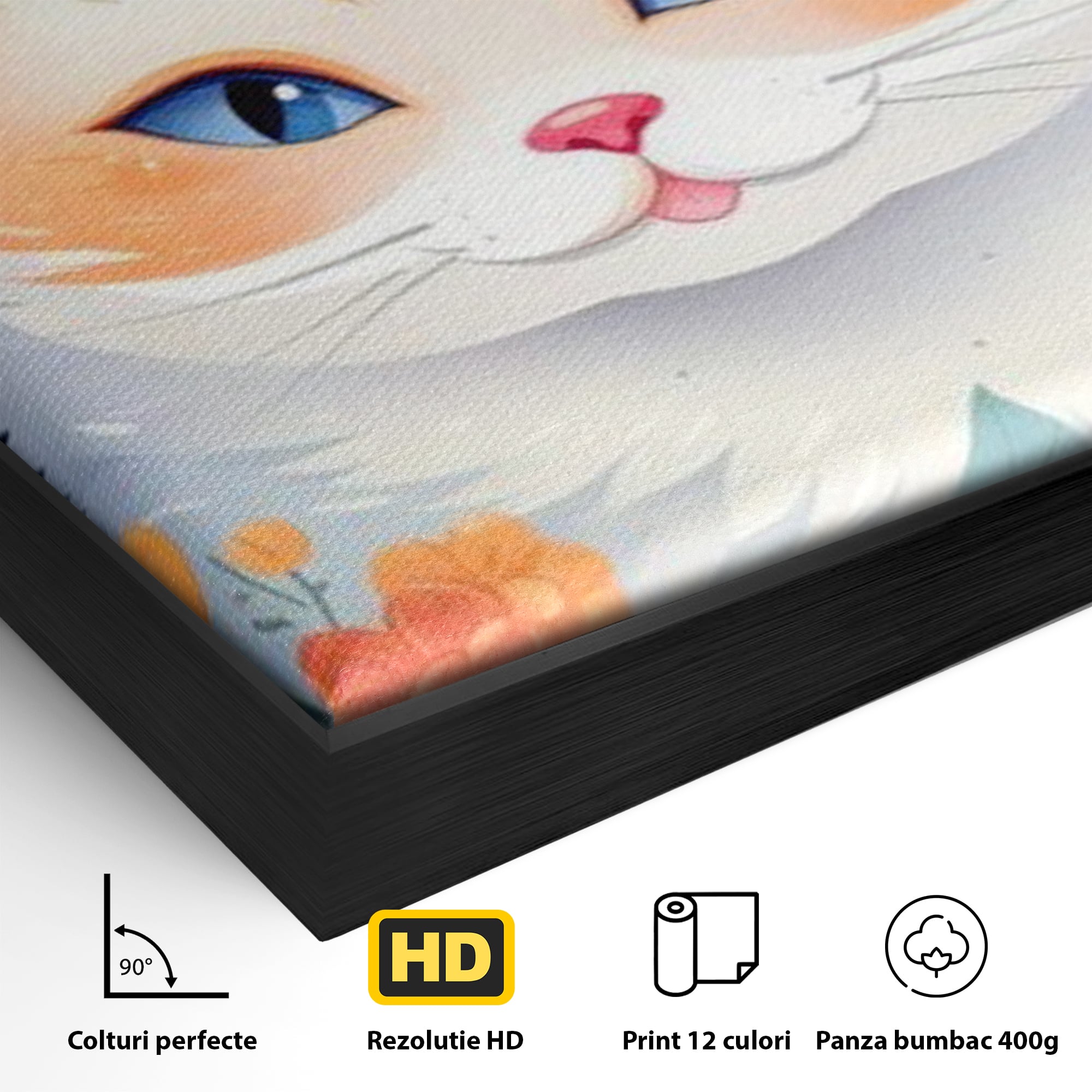 Leinwand Wandkunst Canvas Premium, LuxCanva® K1011, bezauberndes Kätzchen, Königin, Blumen, Blütenblätter, Blick, pelzig, flauschig, flauschig, blühend, Feline, Schnurrbart, Kinderzimmer