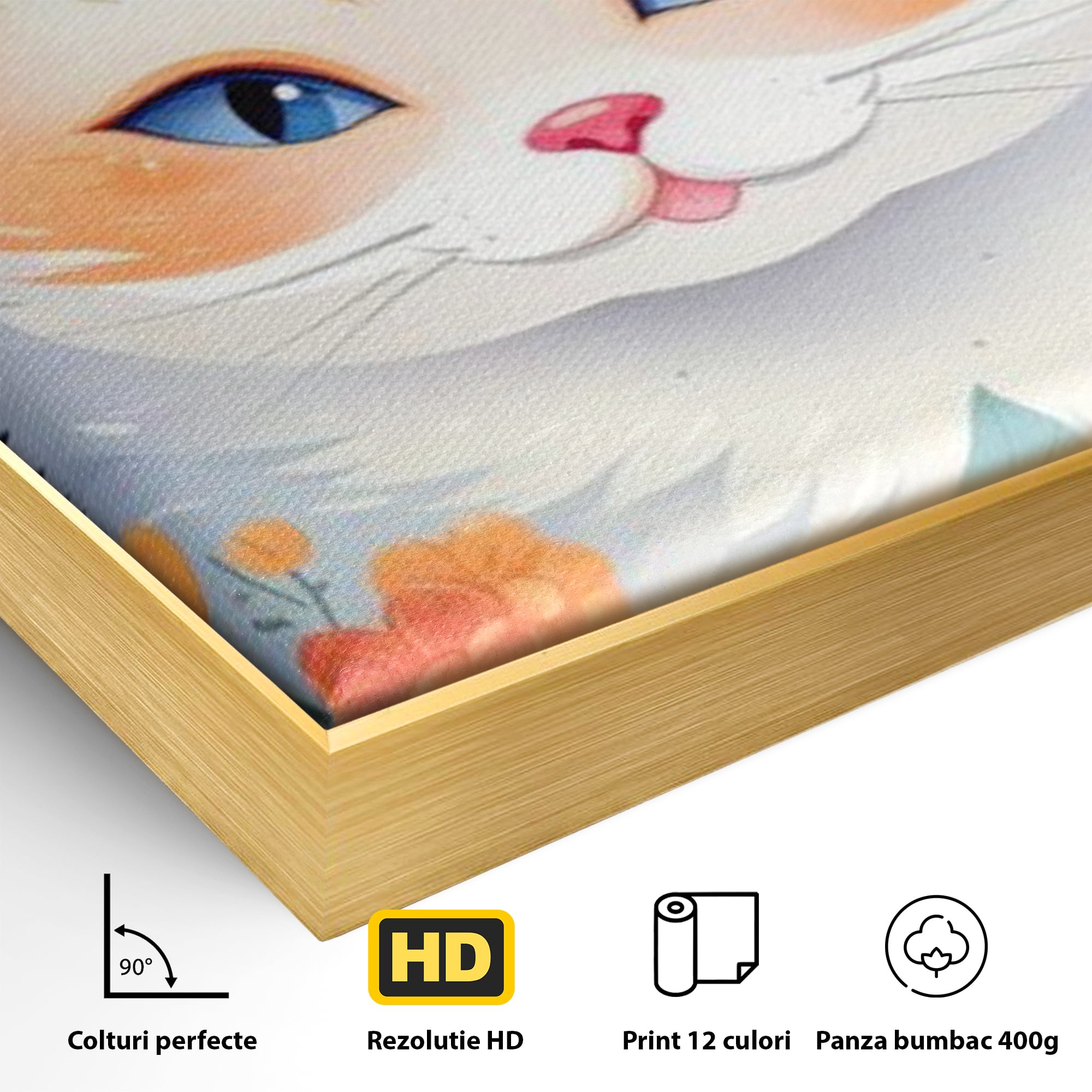 Leinwand Wandkunst Canvas Premium, LuxCanva® K1011, bezauberndes Kätzchen, Königin, Blumen, Blütenblätter, Blick, pelzig, flauschig, flauschig, blühend, Feline, Schnurrbart, Kinderzimmer
