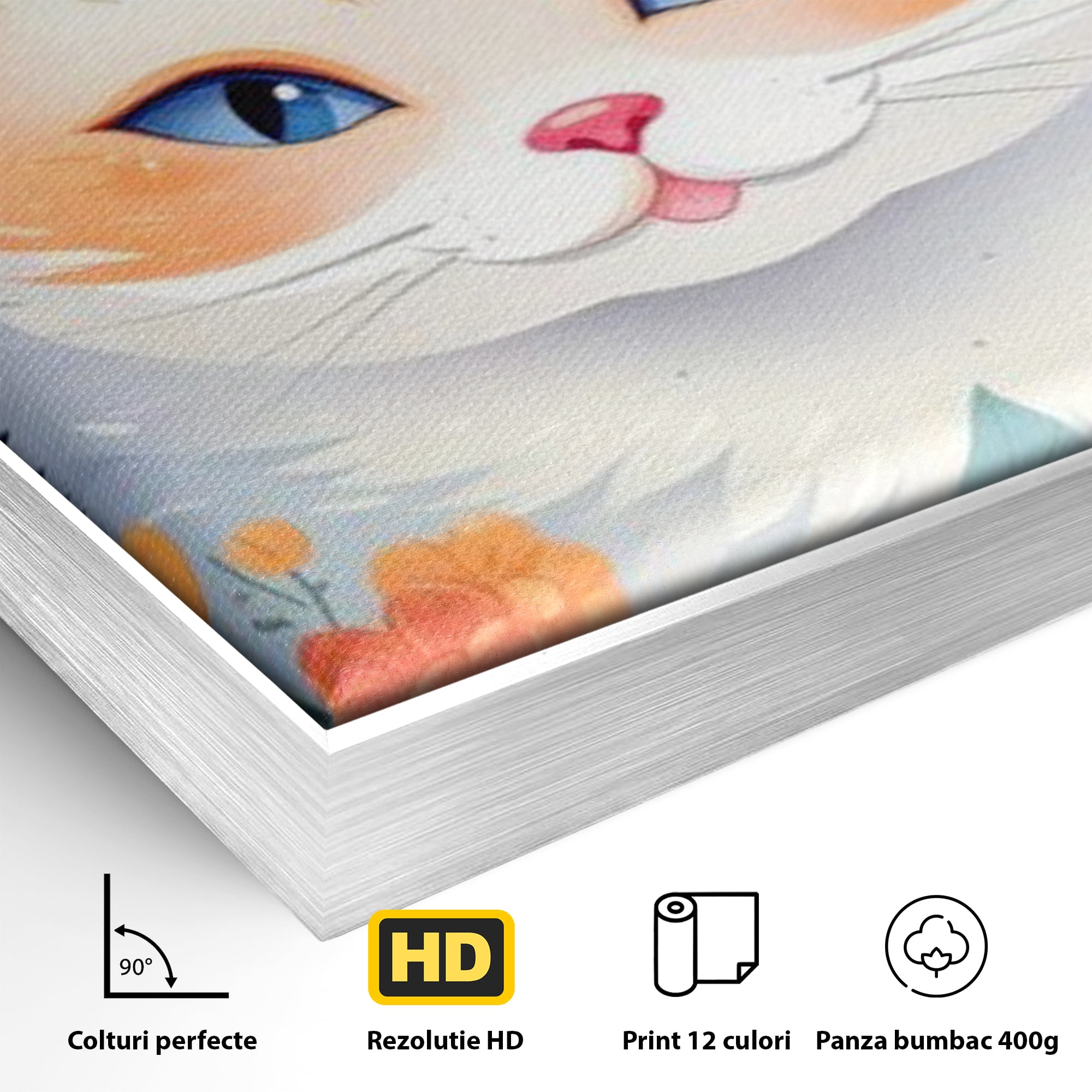 Leinwand Wandkunst Canvas Premium, LuxCanva® K1011, bezauberndes Kätzchen, Königin, Blumen, Blütenblätter, Blick, pelzig, flauschig, flauschig, blühend, Feline, Schnurrbart, Kinderzimmer