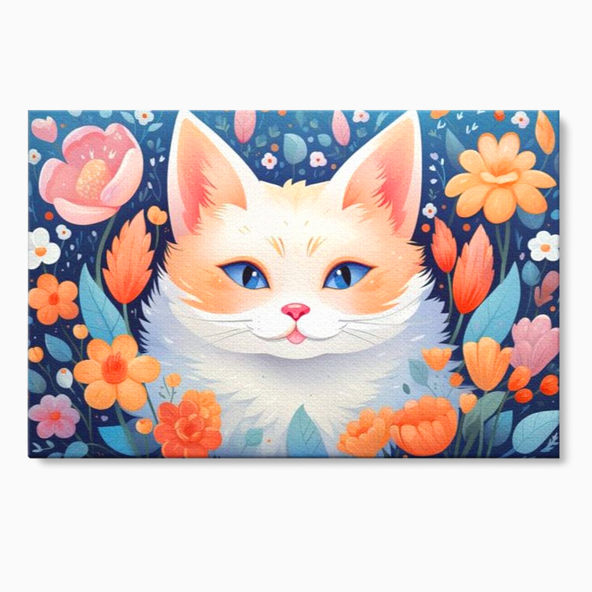 Leinwand Wandkunst Canvas Premium, LuxCanva® K1011, bezauberndes Kätzchen, Königin, Blumen, Blütenblätter, Blick, pelzig, flauschig, flauschig, blühend, Feline, Schnurrbart, Kinderzimmer