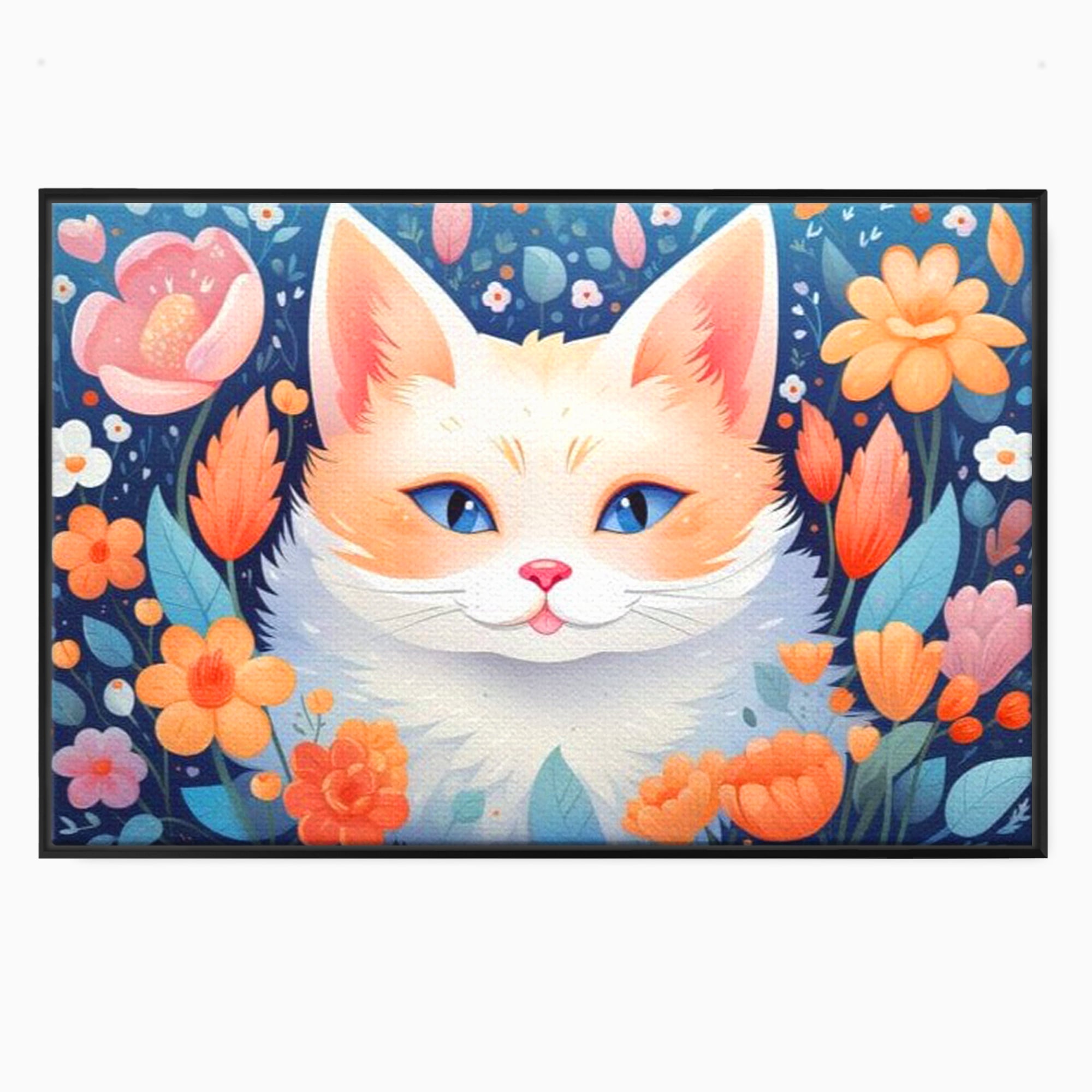 Leinwand Wandkunst Canvas Premium, LuxCanva® K1011, bezauberndes Kätzchen, Königin, Blumen, Blütenblätter, Blick, pelzig, flauschig, flauschig, blühend, Feline, Schnurrbart, Kinderzimmer