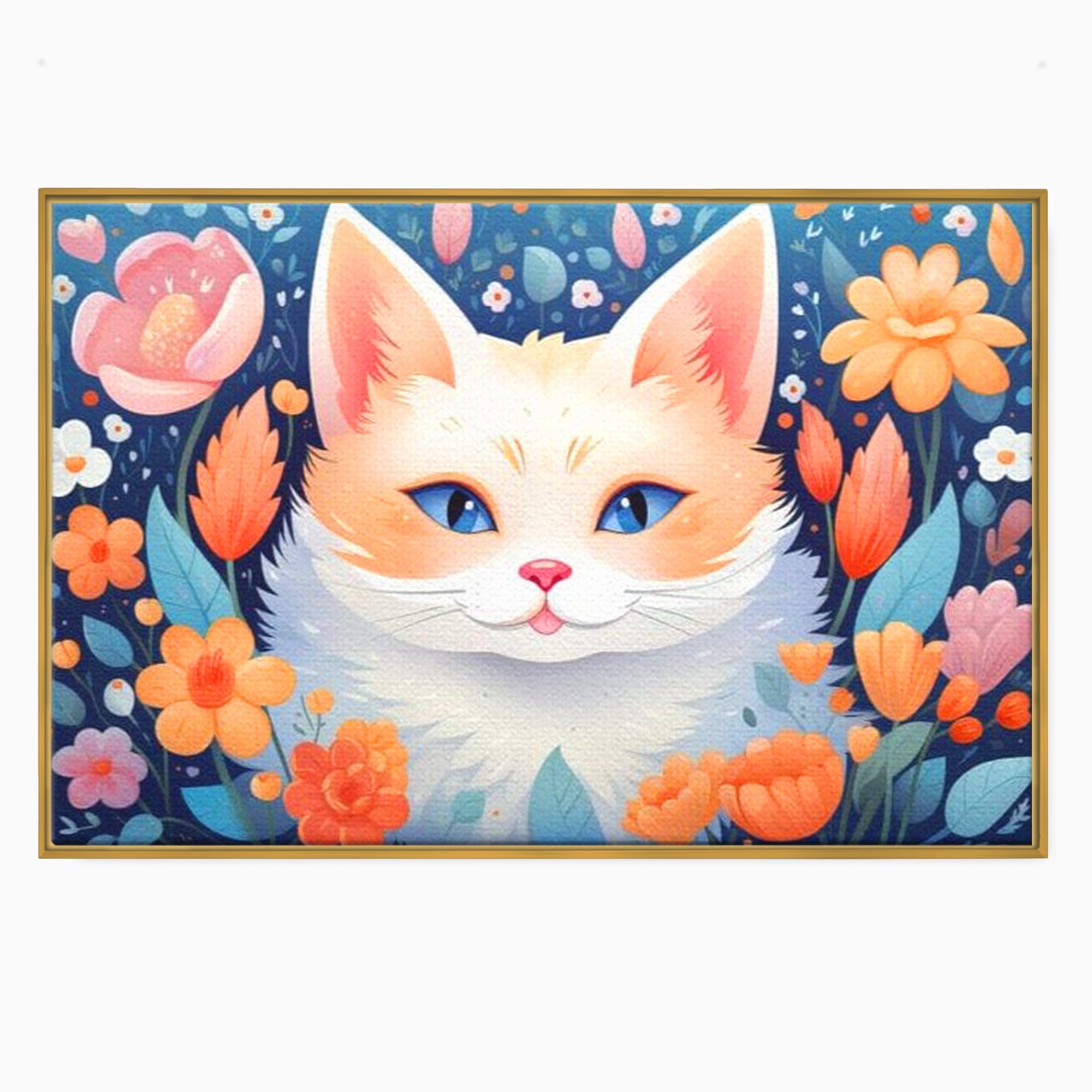 Leinwand Wandkunst Canvas Premium, LuxCanva® K1011, bezauberndes Kätzchen, Königin, Blumen, Blütenblätter, Blick, pelzig, flauschig, flauschig, blühend, Feline, Schnurrbart, Kinderzimmer