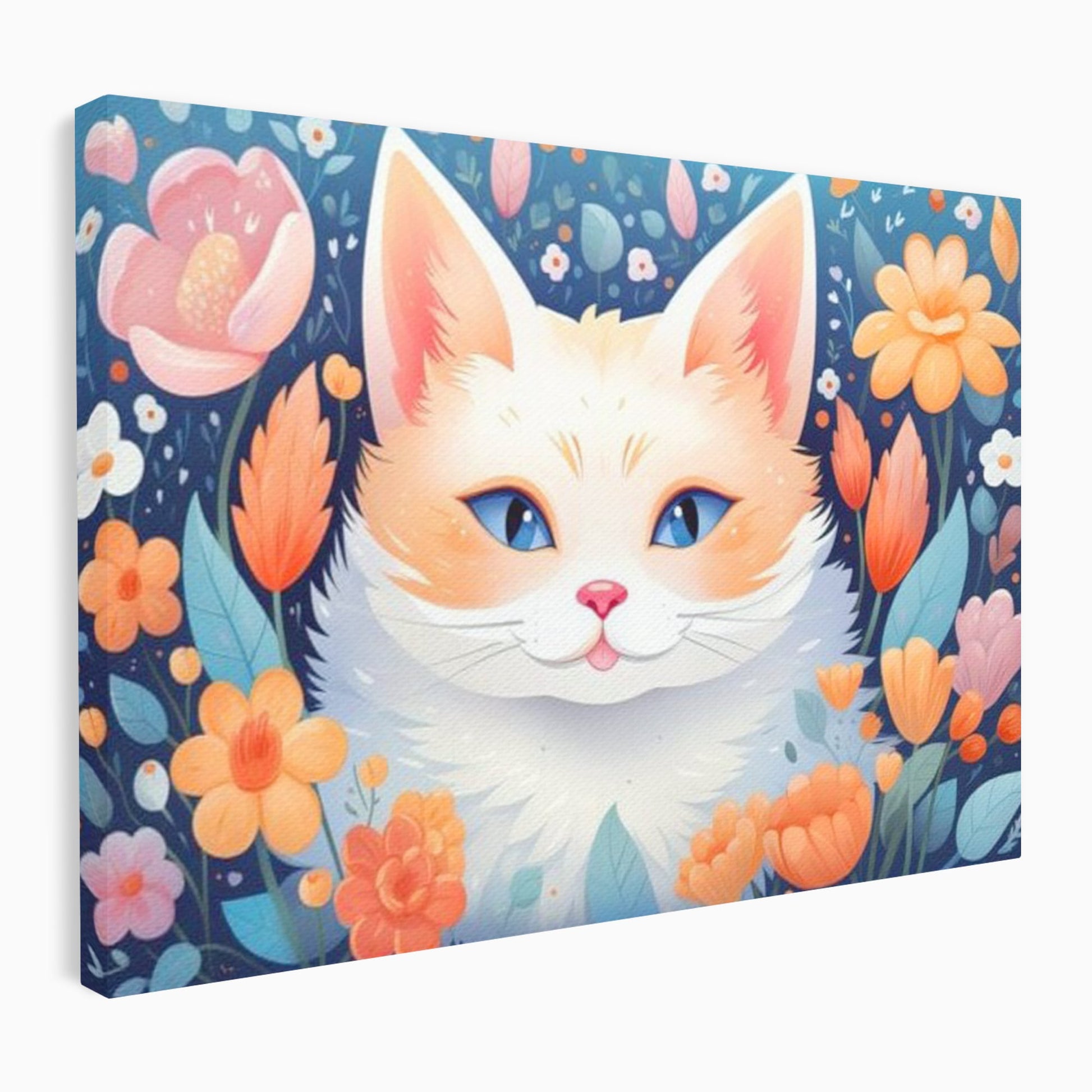 Leinwand Wandkunst Canvas Premium, LuxCanva® K1011, bezauberndes Kätzchen, Königin, Blumen, Blütenblätter, Blick, pelzig, flauschig, flauschig, blühend, Feline, Schnurrbart, Kinderzimmer