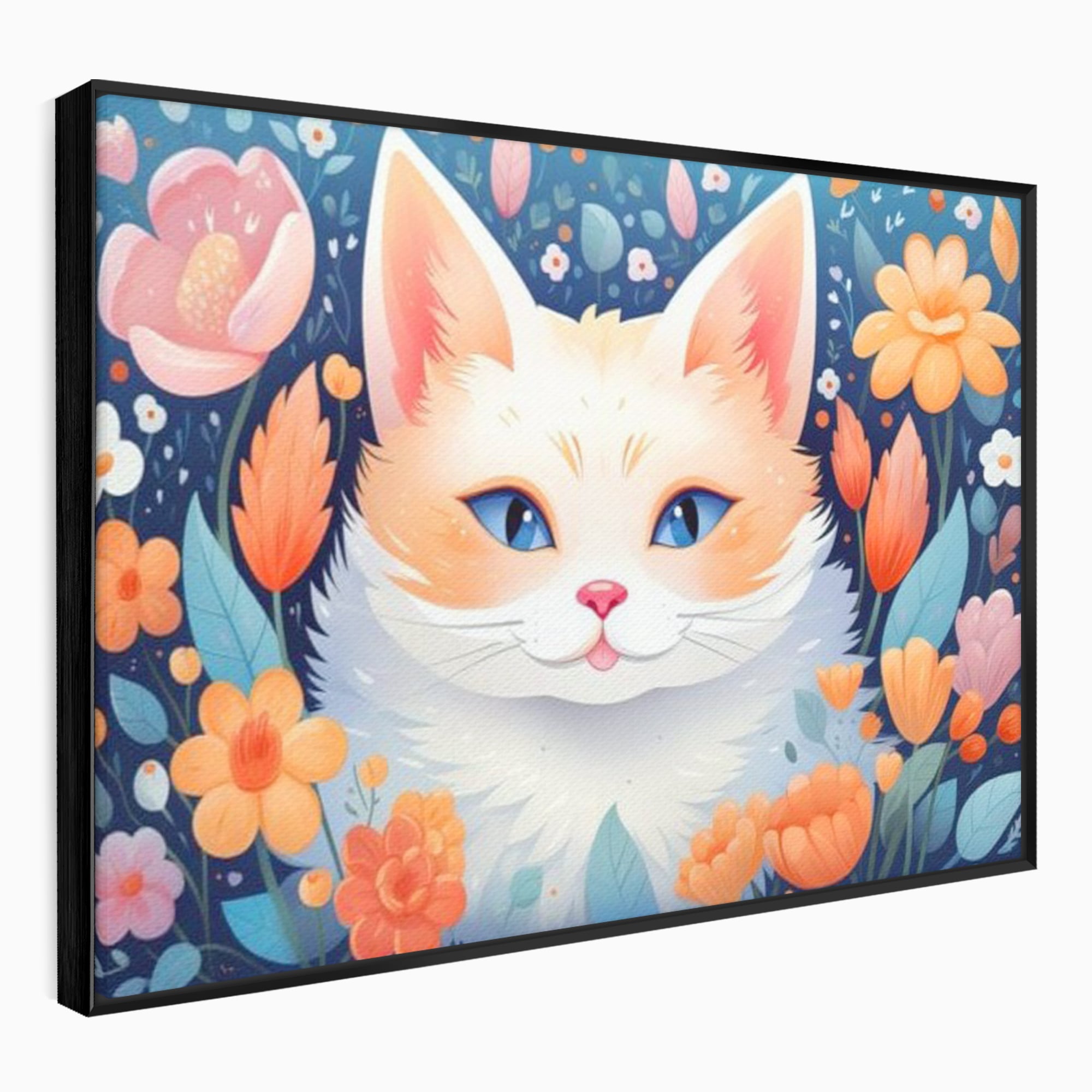 Leinwand Wandkunst Canvas Premium, LuxCanva® K1011, bezauberndes Kätzchen, Königin, Blumen, Blütenblätter, Blick, pelzig, flauschig, flauschig, blühend, Feline, Schnurrbart, Kinderzimmer