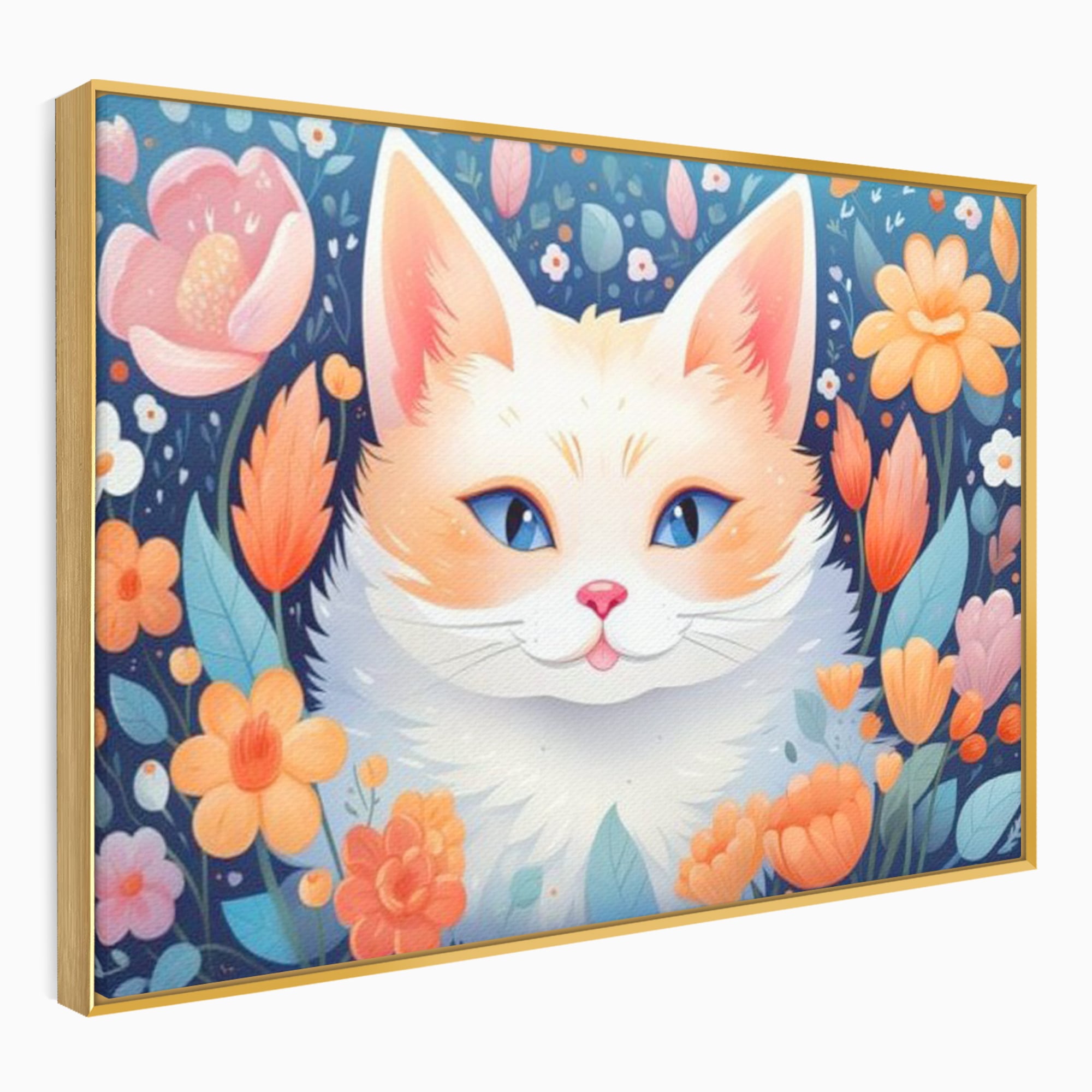 Leinwand Wandkunst Canvas Premium, LuxCanva® K1011, bezauberndes Kätzchen, Königin, Blumen, Blütenblätter, Blick, pelzig, flauschig, flauschig, blühend, Feline, Schnurrbart, Kinderzimmer