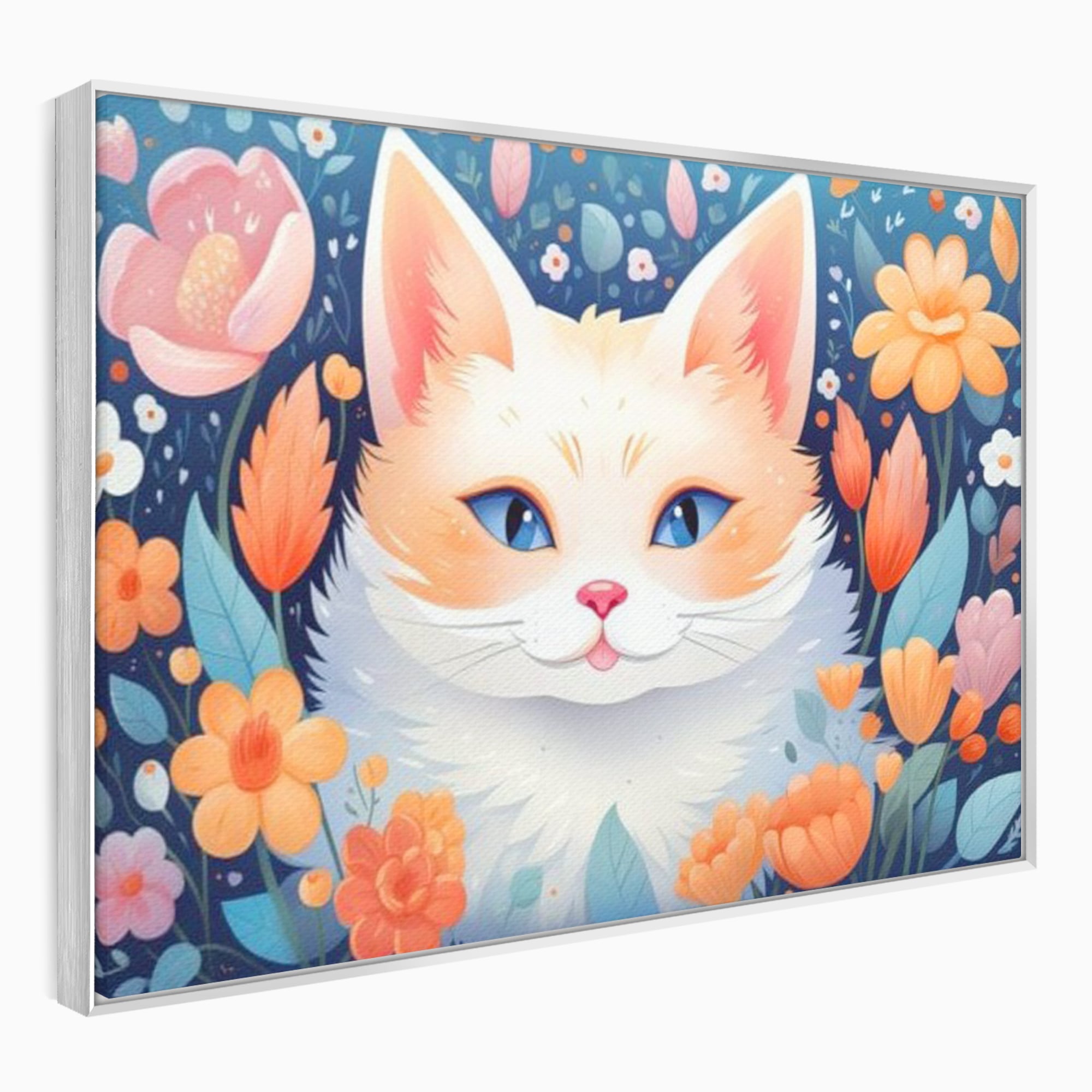 Leinwand Wandkunst Canvas Premium, LuxCanva® K1011, bezauberndes Kätzchen, Königin, Blumen, Blütenblätter, Blick, pelzig, flauschig, flauschig, blühend, Feline, Schnurrbart, Kinderzimmer