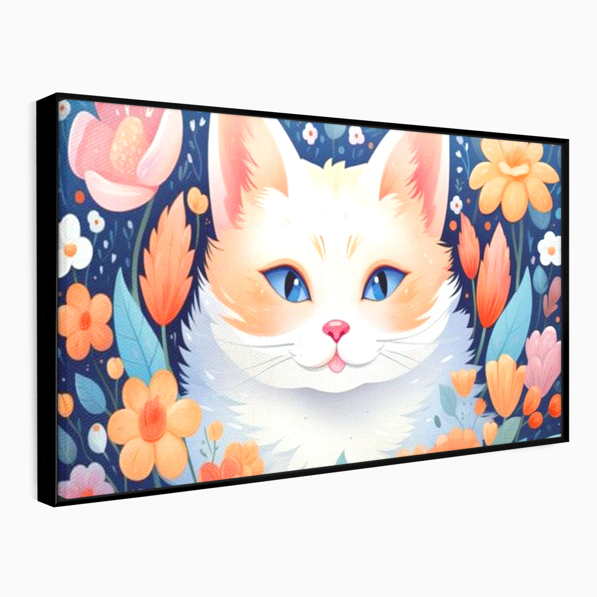 Leinwand Wandkunst Canvas Premium, LuxCanva® K1011, bezauberndes Kätzchen, Königin, Blumen, Blütenblätter, Blick, pelzig, flauschig, flauschig, blühend, Feline, Schnurrbart, Kinderzimmer