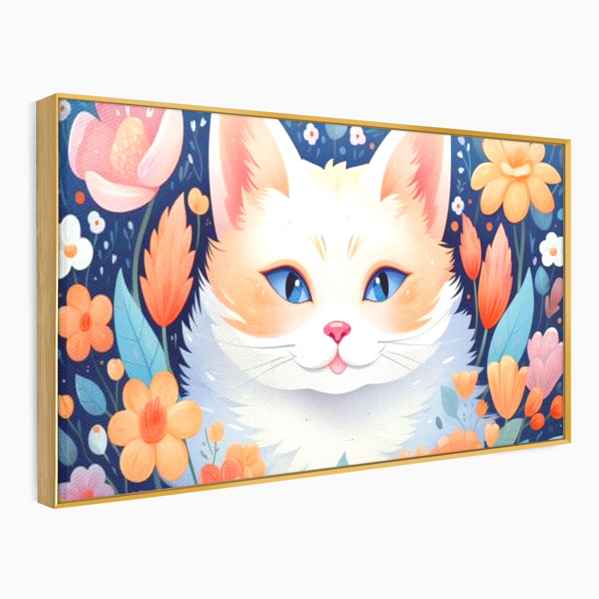 Leinwand Wandkunst Canvas Premium, LuxCanva® K1011, bezauberndes Kätzchen, Königin, Blumen, Blütenblätter, Blick, pelzig, flauschig, flauschig, blühend, Feline, Schnurrbart, Kinderzimmer