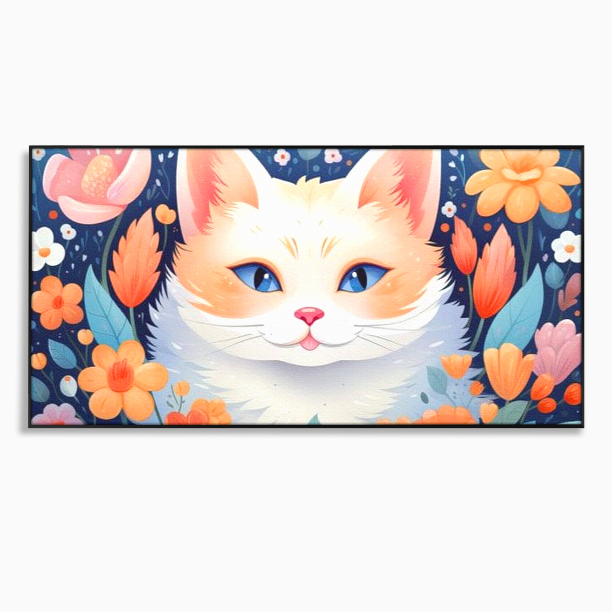 Leinwand Wandkunst Canvas Premium, LuxCanva® K1011, bezauberndes Kätzchen, Königin, Blumen, Blütenblätter, Blick, pelzig, flauschig, flauschig, blühend, Feline, Schnurrbart, Kinderzimmer