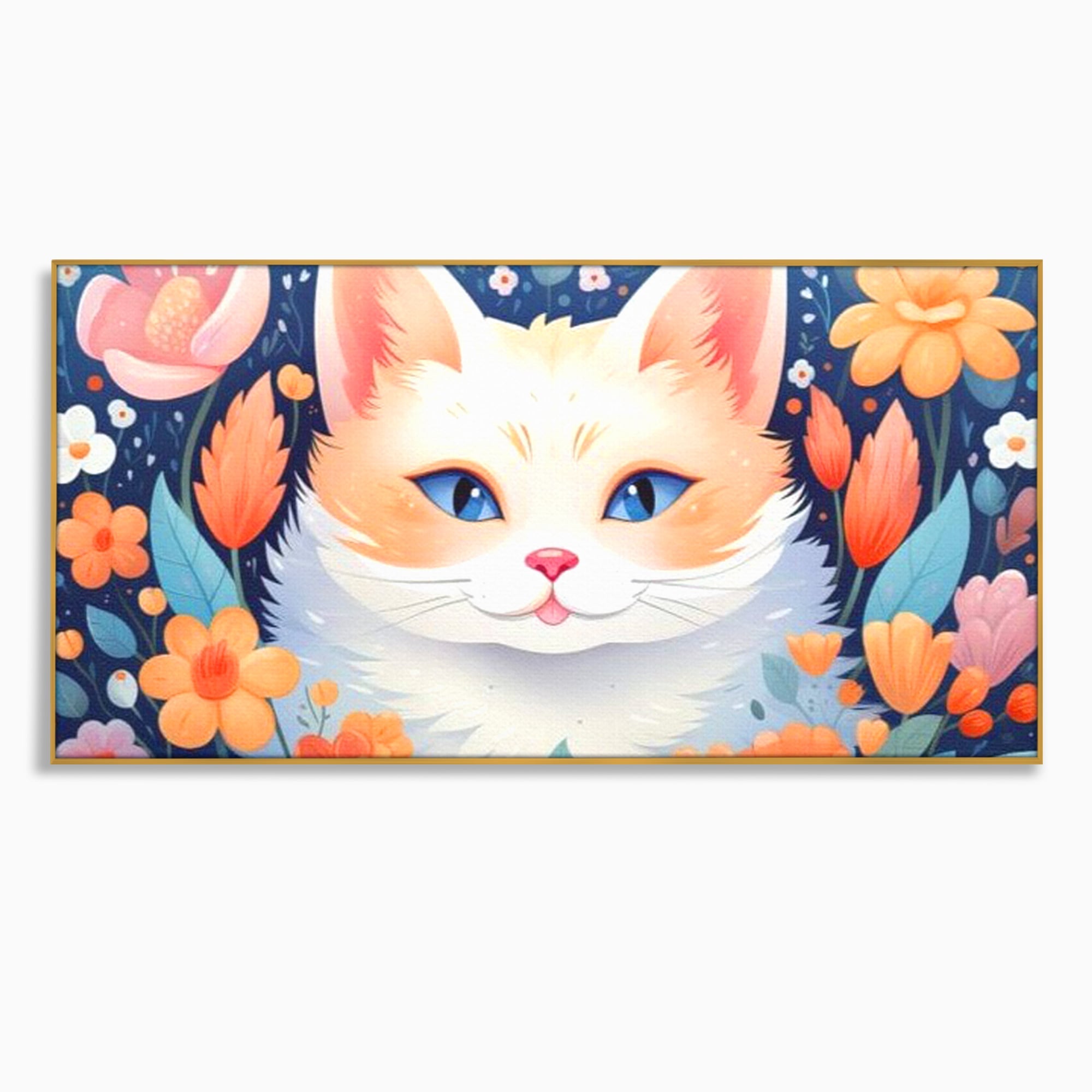 Leinwand Wandkunst Canvas Premium, LuxCanva® K1011, bezauberndes Kätzchen, Königin, Blumen, Blütenblätter, Blick, pelzig, flauschig, flauschig, blühend, Feline, Schnurrbart, Kinderzimmer