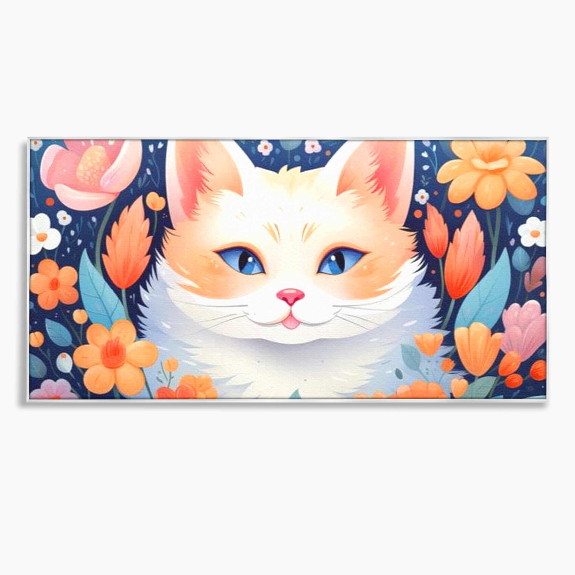 Leinwand Wandkunst Canvas Premium, LuxCanva® K1011, bezauberndes Kätzchen, Königin, Blumen, Blütenblätter, Blick, pelzig, flauschig, flauschig, blühend, Feline, Schnurrbart, Kinderzimmer
