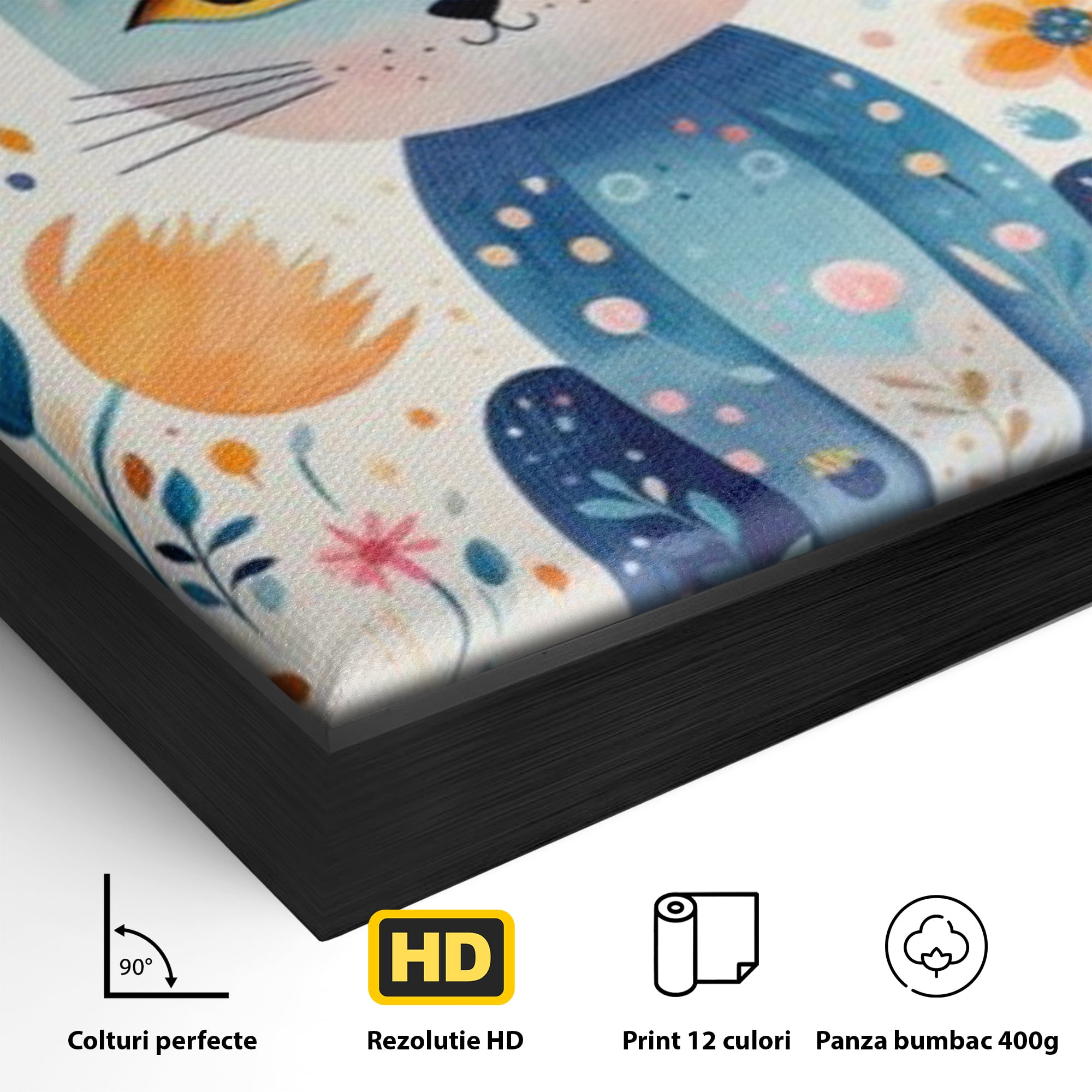 Leinwand Wandkunst Premium, LuxCanva® K1012, Miau durch die Blütenblätter, Schnurrhaare, Ohren, Katze, Lächeln, Lächeln, Sonne, Magie, Garten, Pastell, Pastell, Dekor, Hintergrund, Floral, Feline, Kinderzimmer