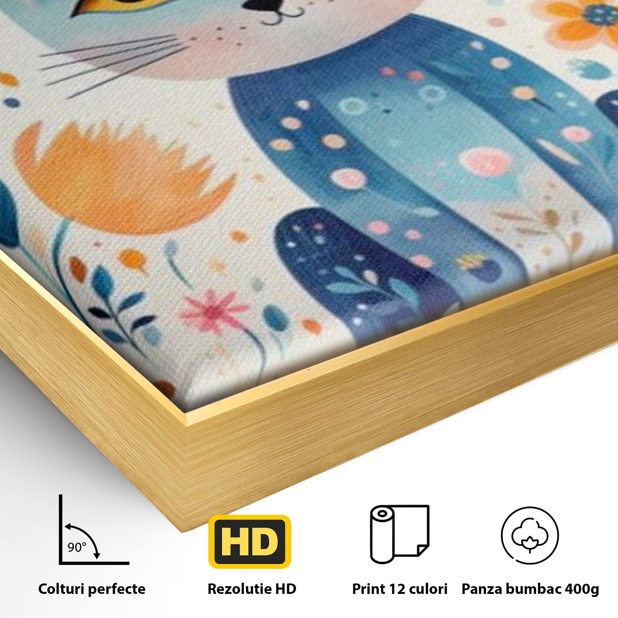 Leinwand Wandkunst Premium, LuxCanva® K1012, Miau durch die Blütenblätter, Schnurrhaare, Ohren, Katze, Lächeln, Lächeln, Sonne, Magie, Garten, Pastell, Pastell, Dekor, Hintergrund, Floral, Feline, Kinderzimmer