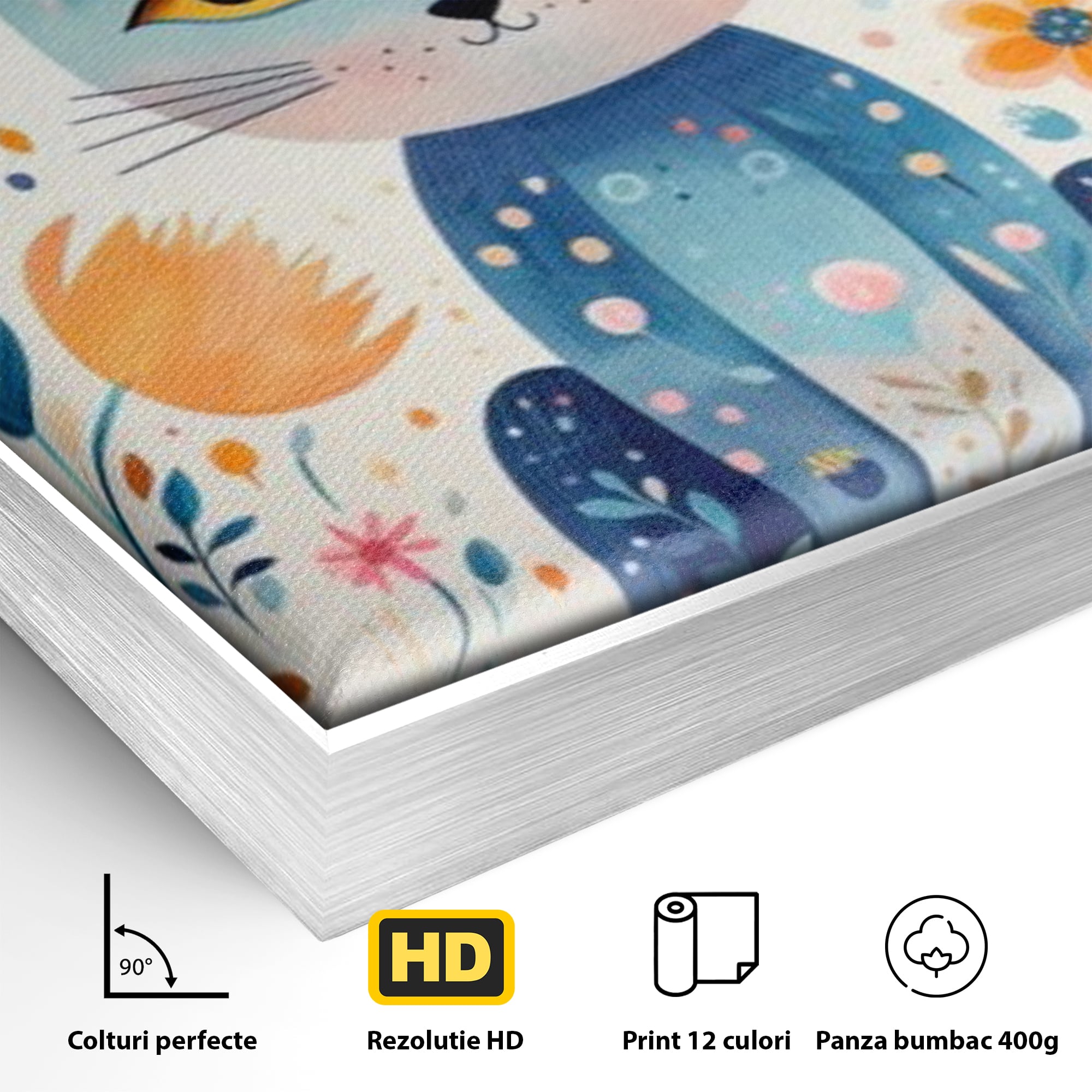 Leinwand Wandkunst Premium, LuxCanva® K1012, Miau durch die Blütenblätter, Schnurrhaare, Ohren, Katze, Lächeln, Lächeln, Sonne, Magie, Garten, Pastell, Pastell, Dekor, Hintergrund, Floral, Feline, Kinderzimmer