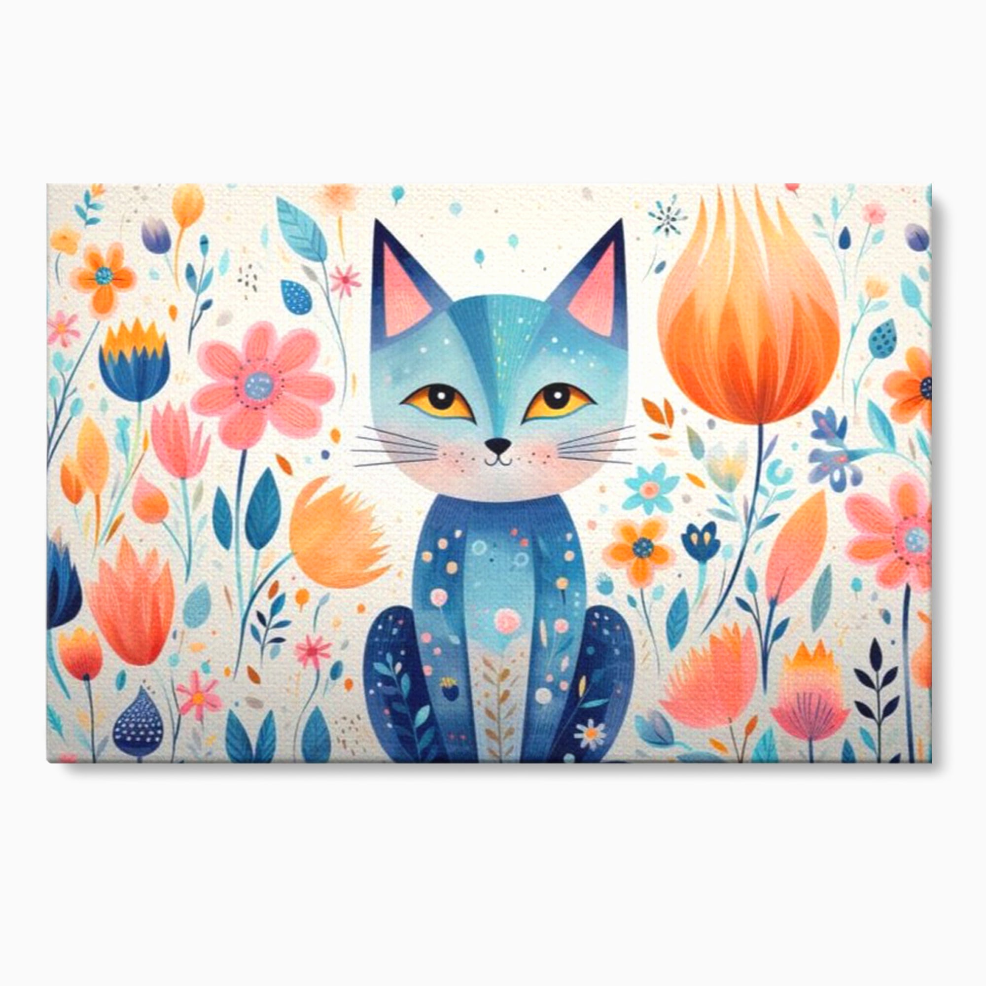 Leinwand Wandkunst Premium, LuxCanva® K1012, Miau durch die Blütenblätter, Schnurrhaare, Ohren, Katze, Lächeln, Lächeln, Sonne, Magie, Garten, Pastell, Pastell, Dekor, Hintergrund, Floral, Feline, Kinderzimmer