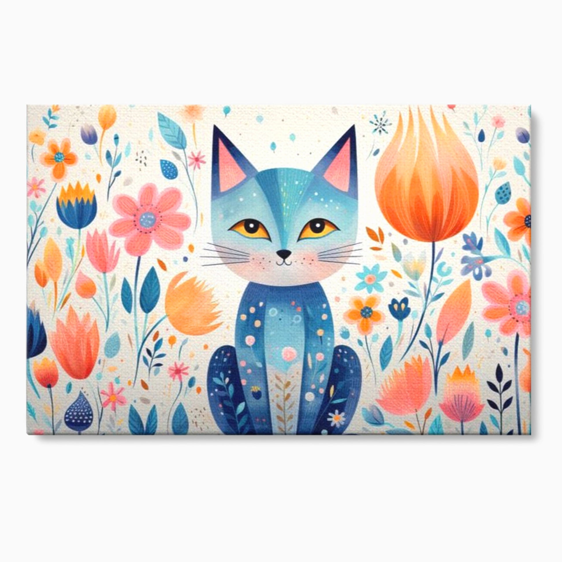 Leinwand Wandkunst Premium, LuxCanva® K1012, Miau durch die Blütenblätter, Schnurrhaare, Ohren, Katze, Lächeln, Lächeln, Sonne, Magie, Garten, Pastell, Pastell, Dekor, Hintergrund, Floral, Feline, Kinderzimmer