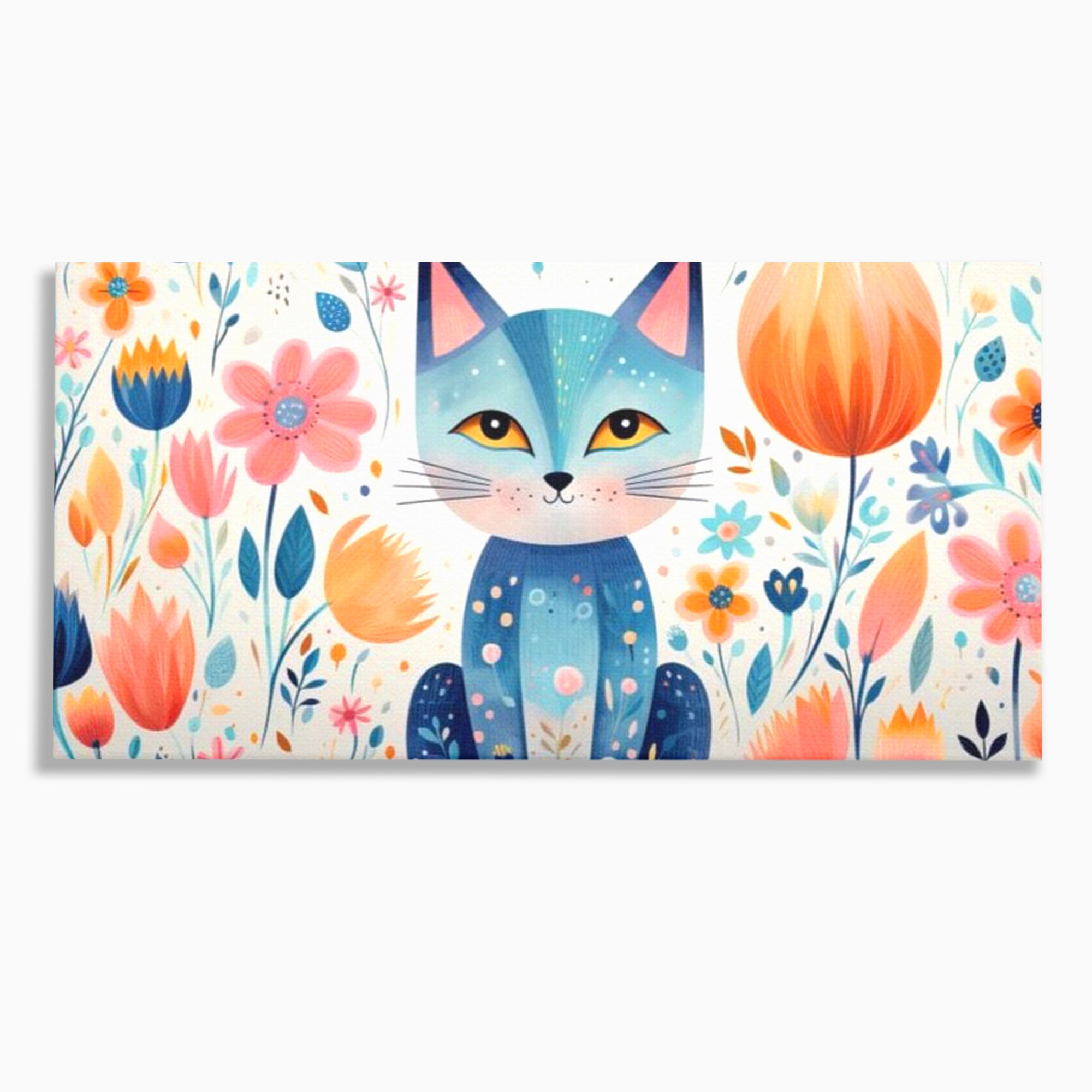 Leinwand Wandkunst Premium, LuxCanva® K1012, Miau durch die Blütenblätter, Schnurrhaare, Ohren, Katze, Lächeln, Lächeln, Sonne, Magie, Garten, Pastell, Pastell, Dekor, Hintergrund, Floral, Feline, Kinderzimmer