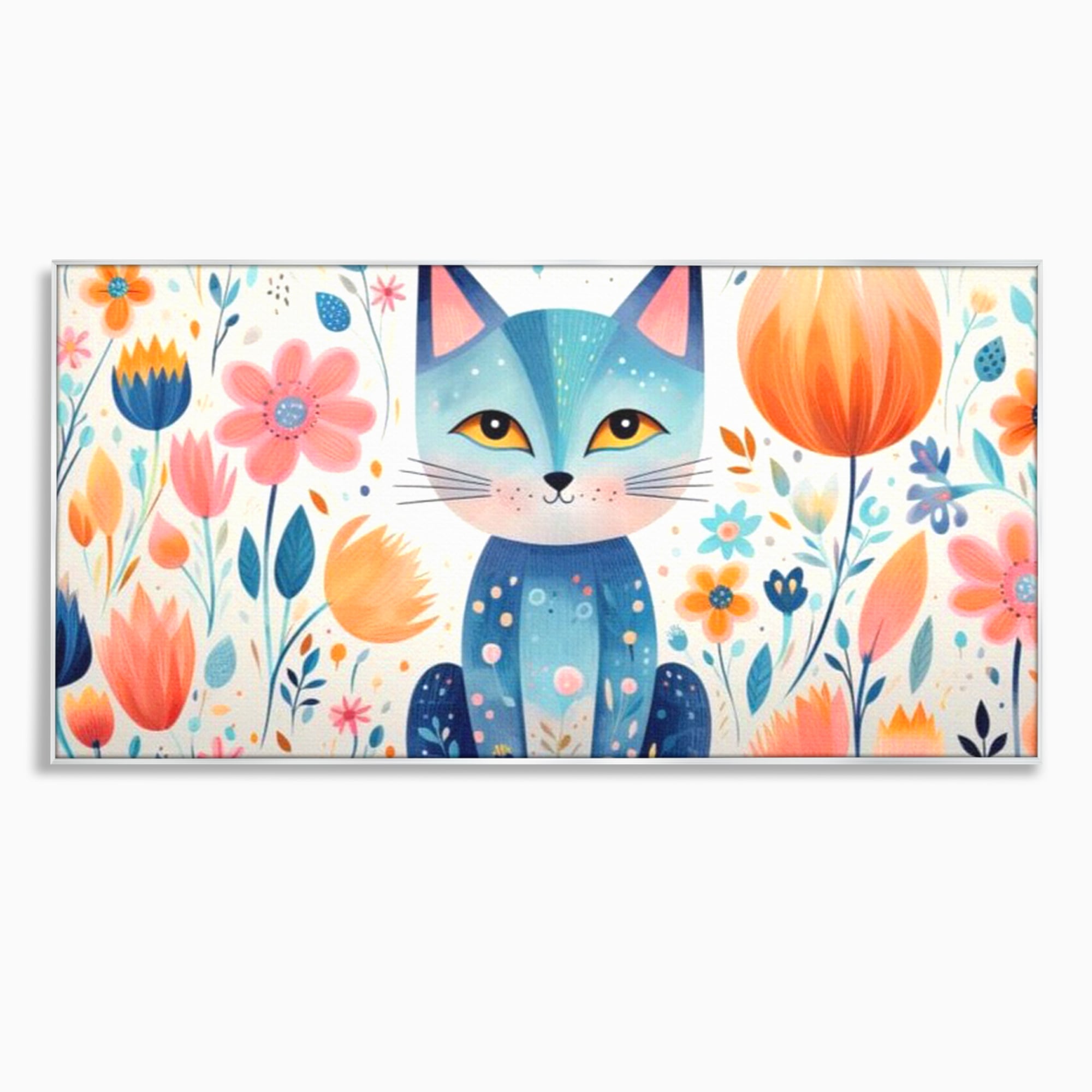 Leinwand Wandkunst Premium, LuxCanva® K1012, Miau durch die Blütenblätter, Schnurrhaare, Ohren, Katze, Lächeln, Lächeln, Sonne, Magie, Garten, Pastell, Pastell, Dekor, Hintergrund, Floral, Feline, Kinderzimmer
