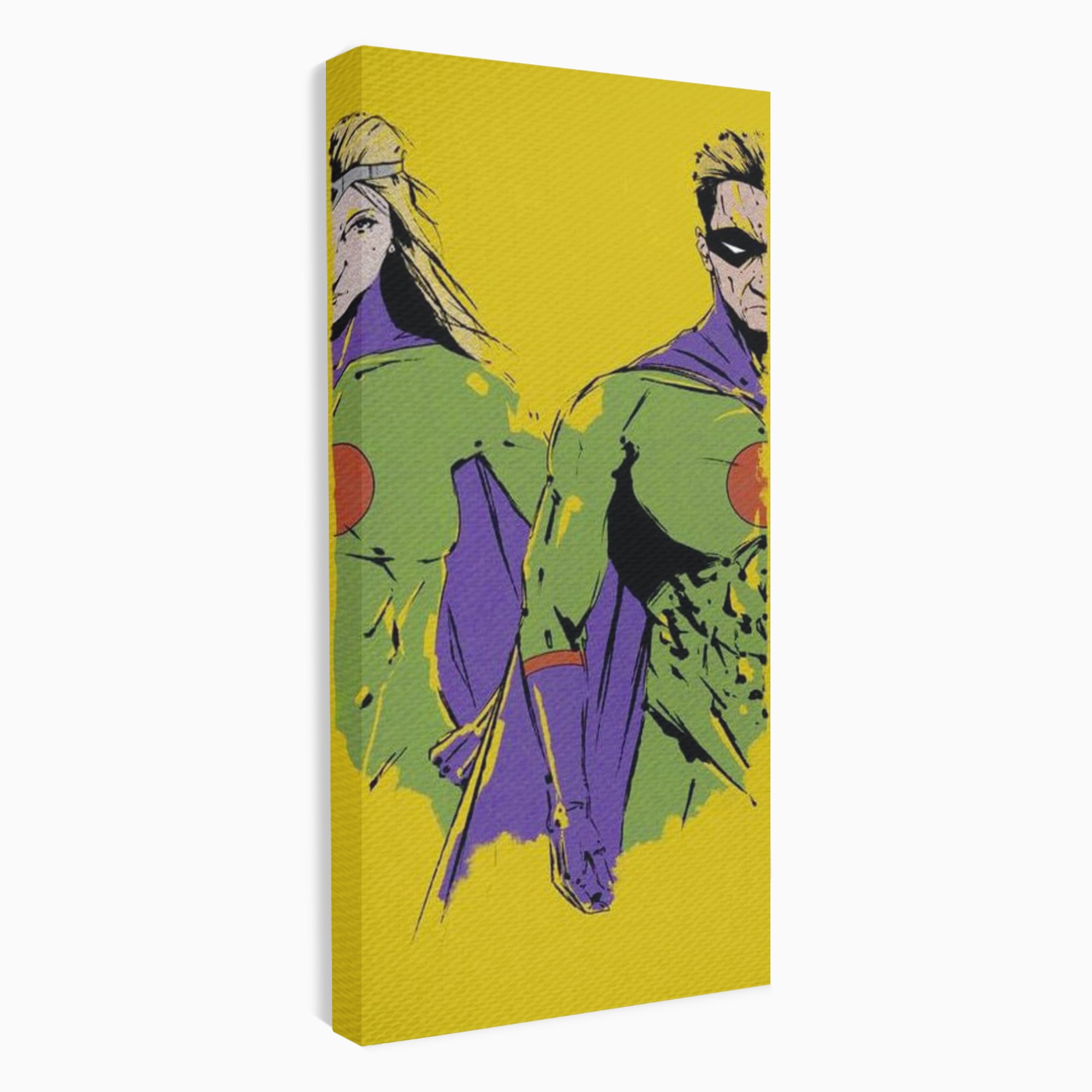 Tablou Canvas Premium, LuxCanva® K1013, Eroii Din Povesti, Duo, Misiune, Curaj, Gardieni, Galaxie, Eroi, Fantastici, Scut, Galben, Supereroi, Benzi, Desenate, Camera Copii