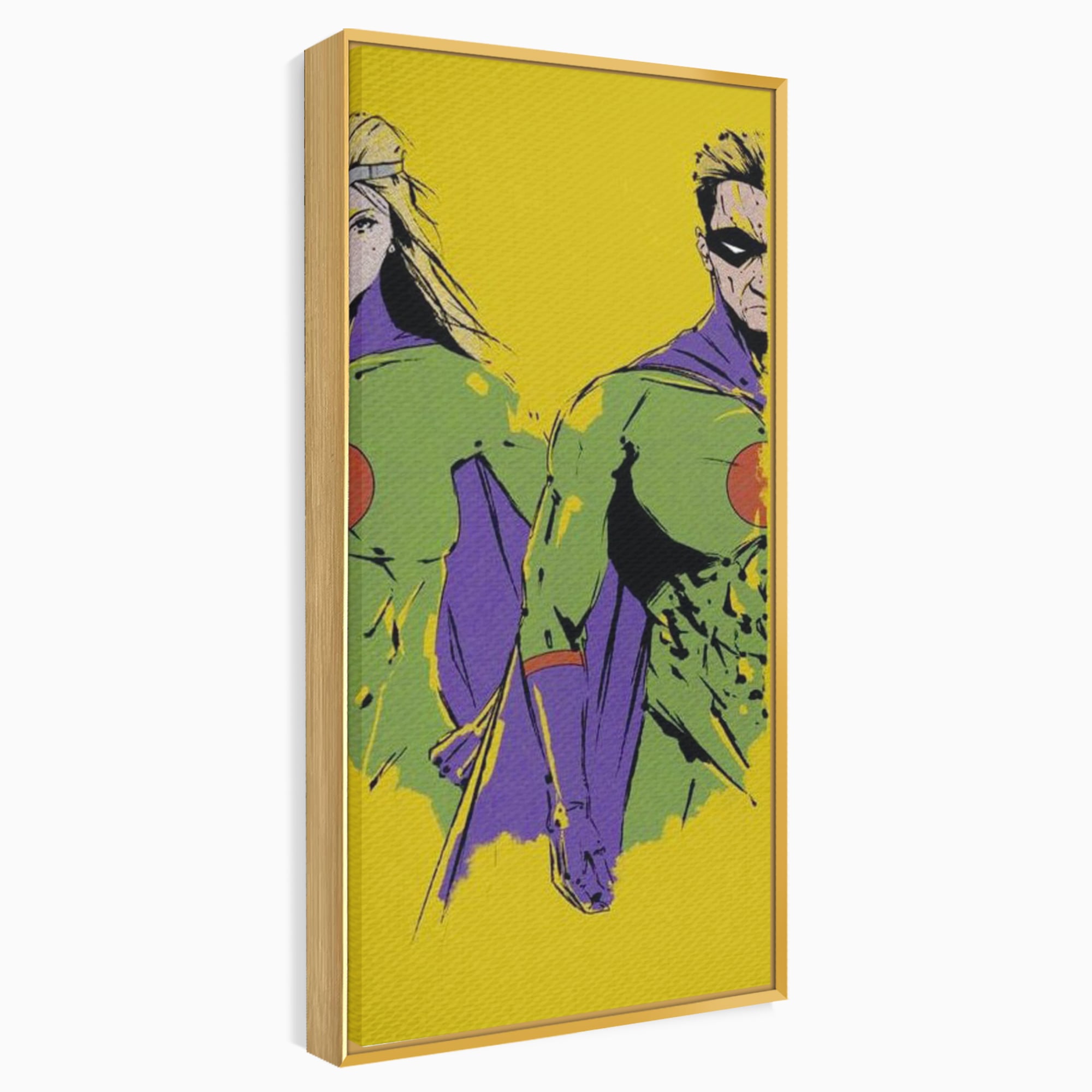 Tablou Canvas Premium, LuxCanva® K1013, Eroii Din Povesti, Duo, Misiune, Curaj, Gardieni, Galaxie, Eroi, Fantastici, Scut, Galben, Supereroi, Benzi, Desenate, Camera Copii