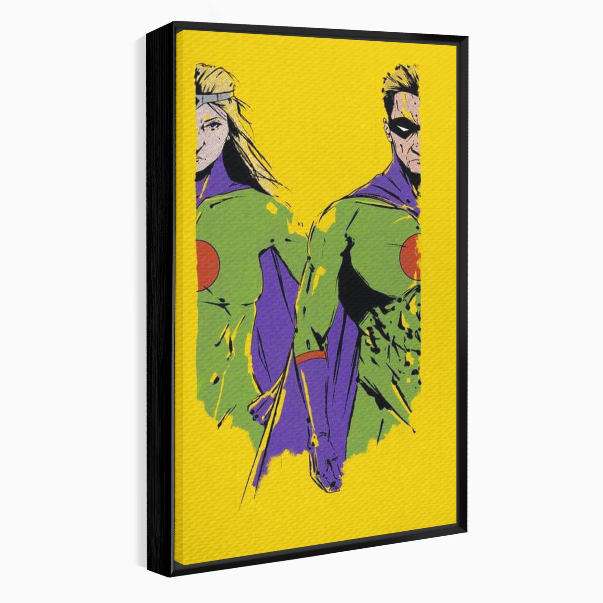 Tablou Canvas Premium, LuxCanva® K1013, Eroii Din Povesti, Duo, Misiune, Curaj, Gardieni, Galaxie, Eroi, Fantastici, Scut, Galben, Supereroi, Benzi, Desenate, Camera Copii