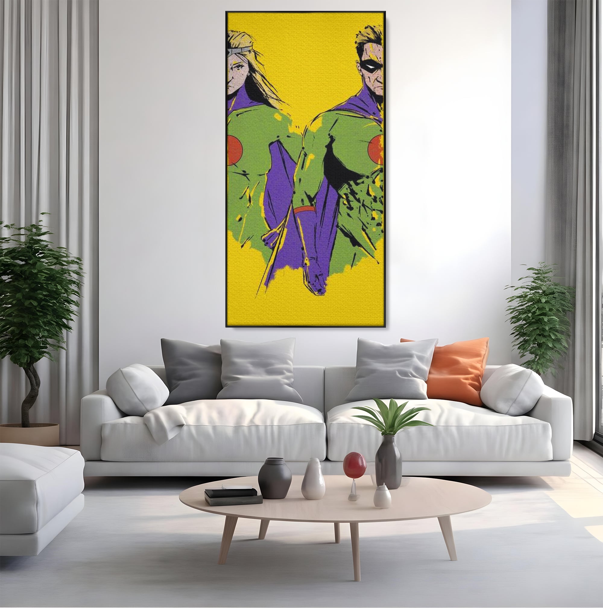 Tablou Canvas Premium, LuxCanva® K1013, Eroii Din Povesti, Duo, Misiune, Curaj, Gardieni, Galaxie, Eroi, Fantastici, Scut, Galben, Supereroi, Benzi, Desenate, Camera Copii