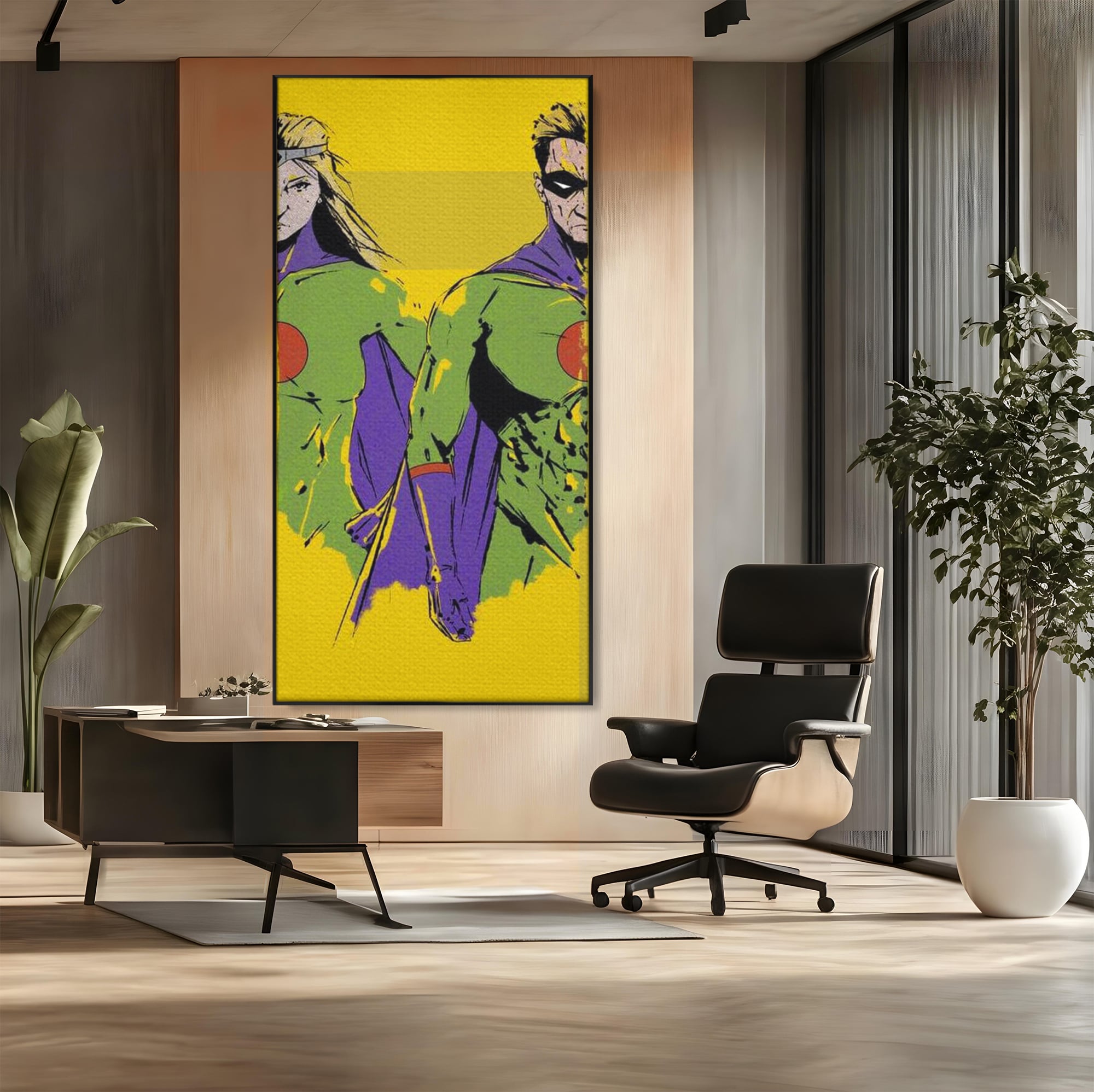 Tablou Canvas Premium, LuxCanva® K1013, Eroii Din Povesti, Duo, Misiune, Curaj, Gardieni, Galaxie, Eroi, Fantastici, Scut, Galben, Supereroi, Benzi, Desenate, Camera Copii