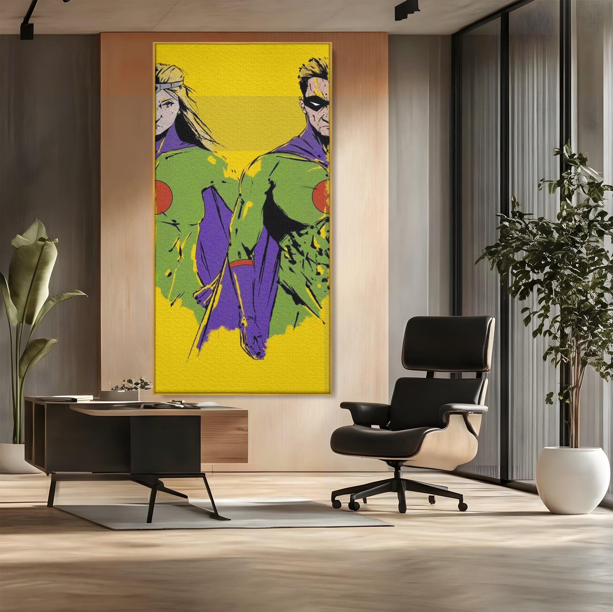 Tablou Canvas Premium, LuxCanva® K1013, Eroii Din Povesti, Duo, Misiune, Curaj, Gardieni, Galaxie, Eroi, Fantastici, Scut, Galben, Supereroi, Benzi, Desenate, Camera Copii