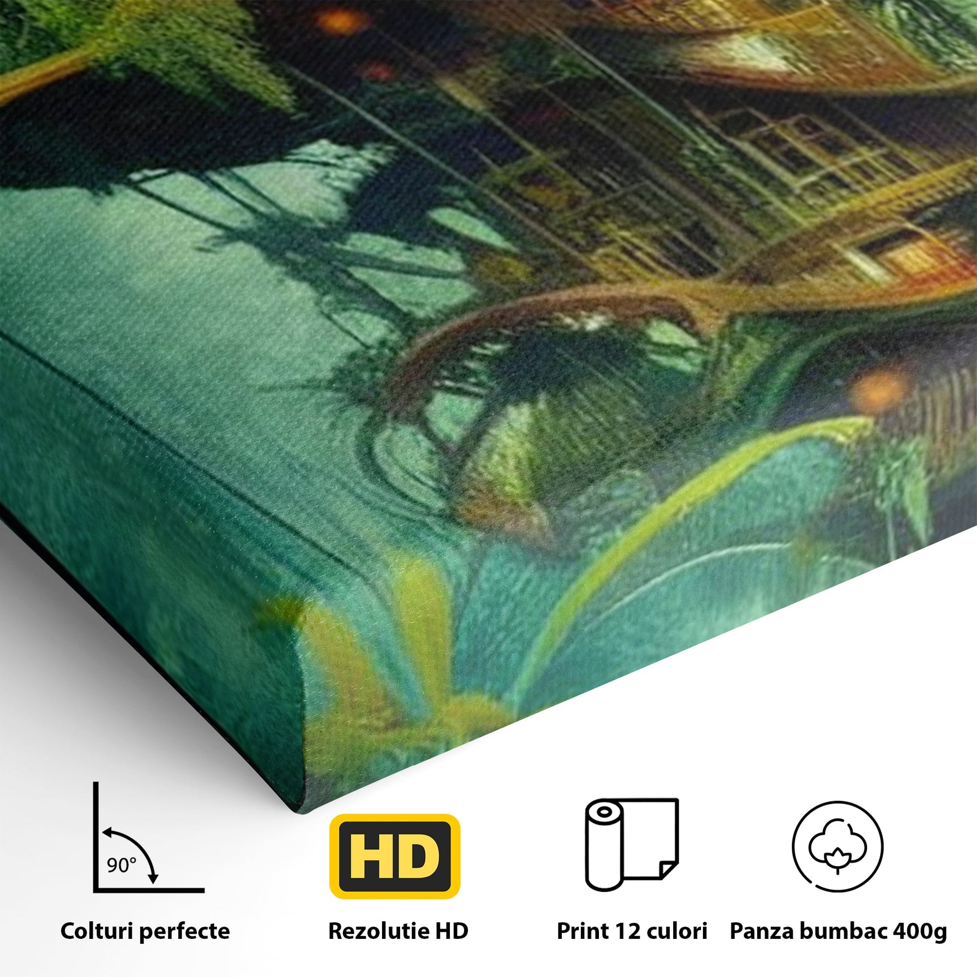 Tablou Canvas Premium, LuxCanva® K1015, Casuta din Copacul Vrajit, Turn, Padure, Fermecata, Aventura, Refugiu, Secrete, Spiridusi, Basm, Fantasma, Natura, Verde, Camera Copii