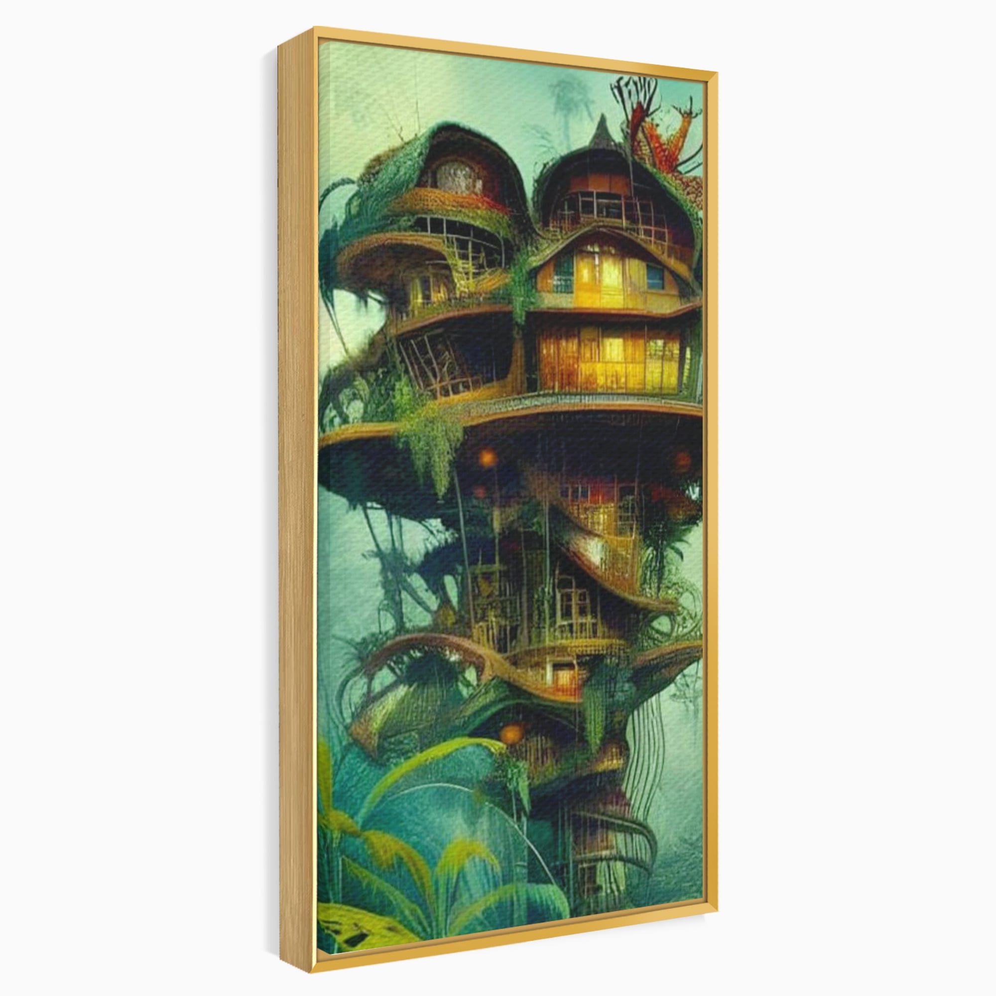 Tablou Canvas Premium, LuxCanva® K1015, Casuta din Copacul Vrajit, Turn, Padure, Fermecata, Aventura, Refugiu, Secrete, Spiridusi, Basm, Fantasma, Natura, Verde, Camera Copii