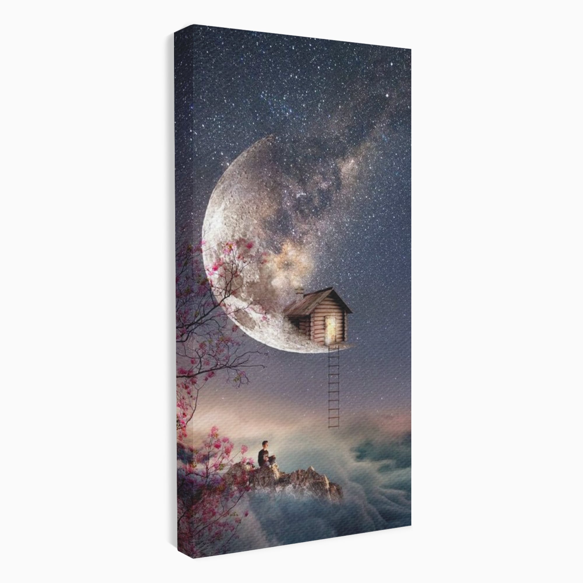 Tablou Canvas Premium, LuxCanva® K1016, Casa de pe Luna, Astru, Noapte, Instelata, Scari, Cer, Stele, Vise, Nocturn, Peisaj, Poveste, Cosmos, Magie, Taram, Senin, Camera Copii