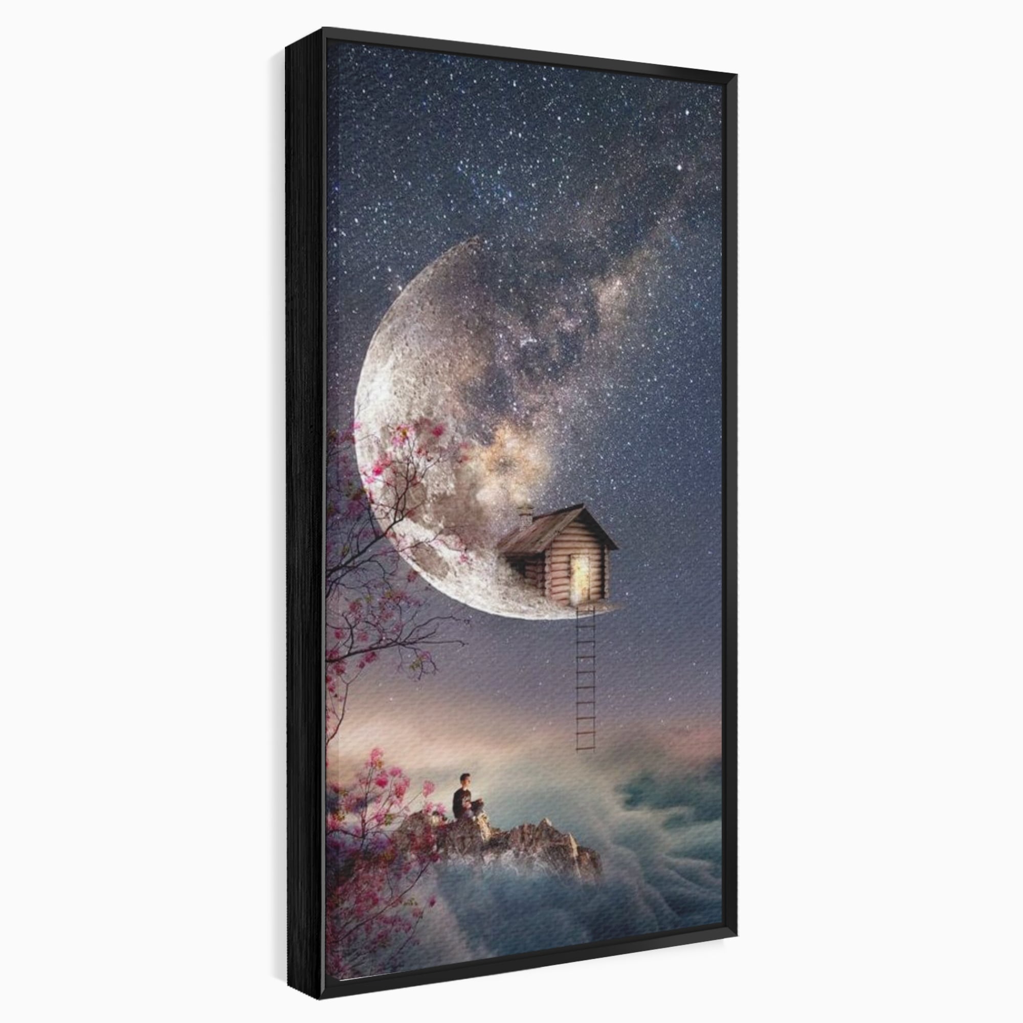 Tablou Canvas Premium, LuxCanva® K1016, Casa de pe Luna, Astru, Noapte, Instelata, Scari, Cer, Stele, Vise, Nocturn, Peisaj, Poveste, Cosmos, Magie, Taram, Senin, Camera Copii