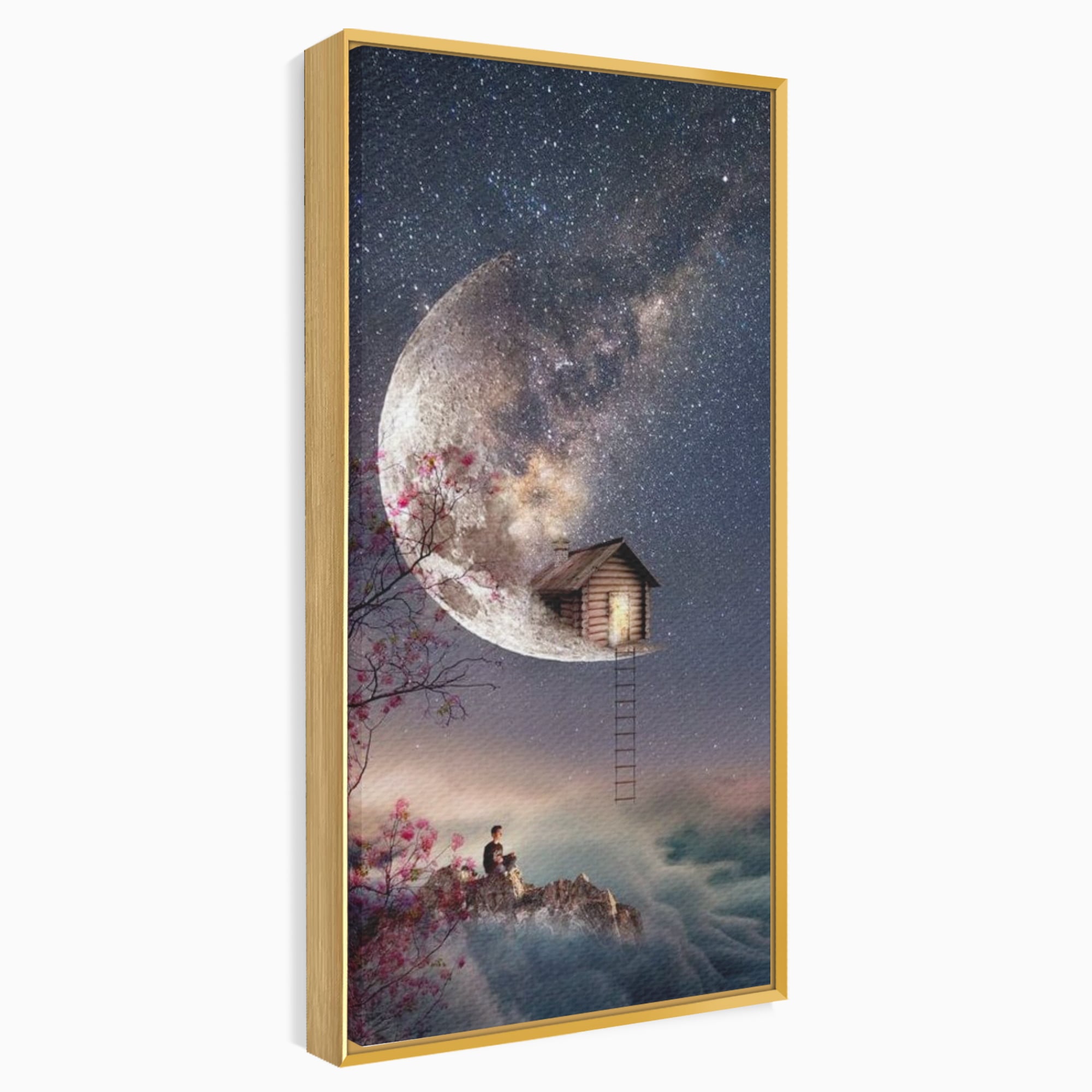 Tablou Canvas Premium, LuxCanva® K1016, Casa de pe Luna, Astru, Noapte, Instelata, Scari, Cer, Stele, Vise, Nocturn, Peisaj, Poveste, Cosmos, Magie, Taram, Senin, Camera Copii