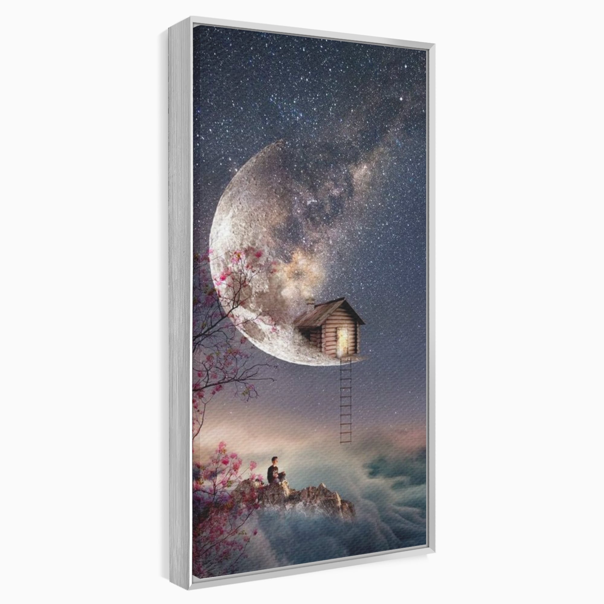 Tablou Canvas Premium, LuxCanva® K1016, Casa de pe Luna, Astru, Noapte, Instelata, Scari, Cer, Stele, Vise, Nocturn, Peisaj, Poveste, Cosmos, Magie, Taram, Senin, Camera Copii