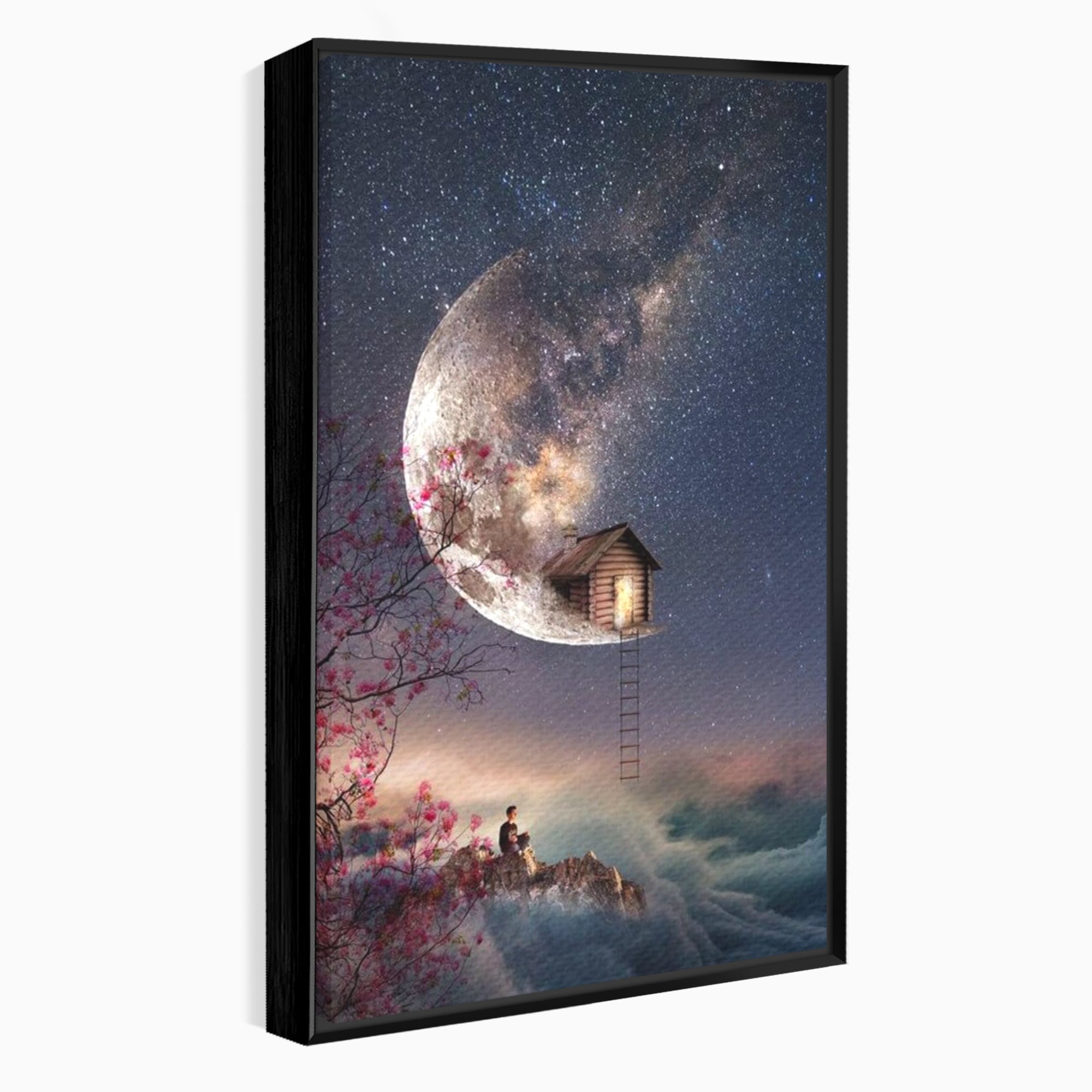 Tablou Canvas Premium, LuxCanva® K1016, Casa de pe Luna, Astru, Noapte, Instelata, Scari, Cer, Stele, Vise, Nocturn, Peisaj, Poveste, Cosmos, Magie, Taram, Senin, Camera Copii