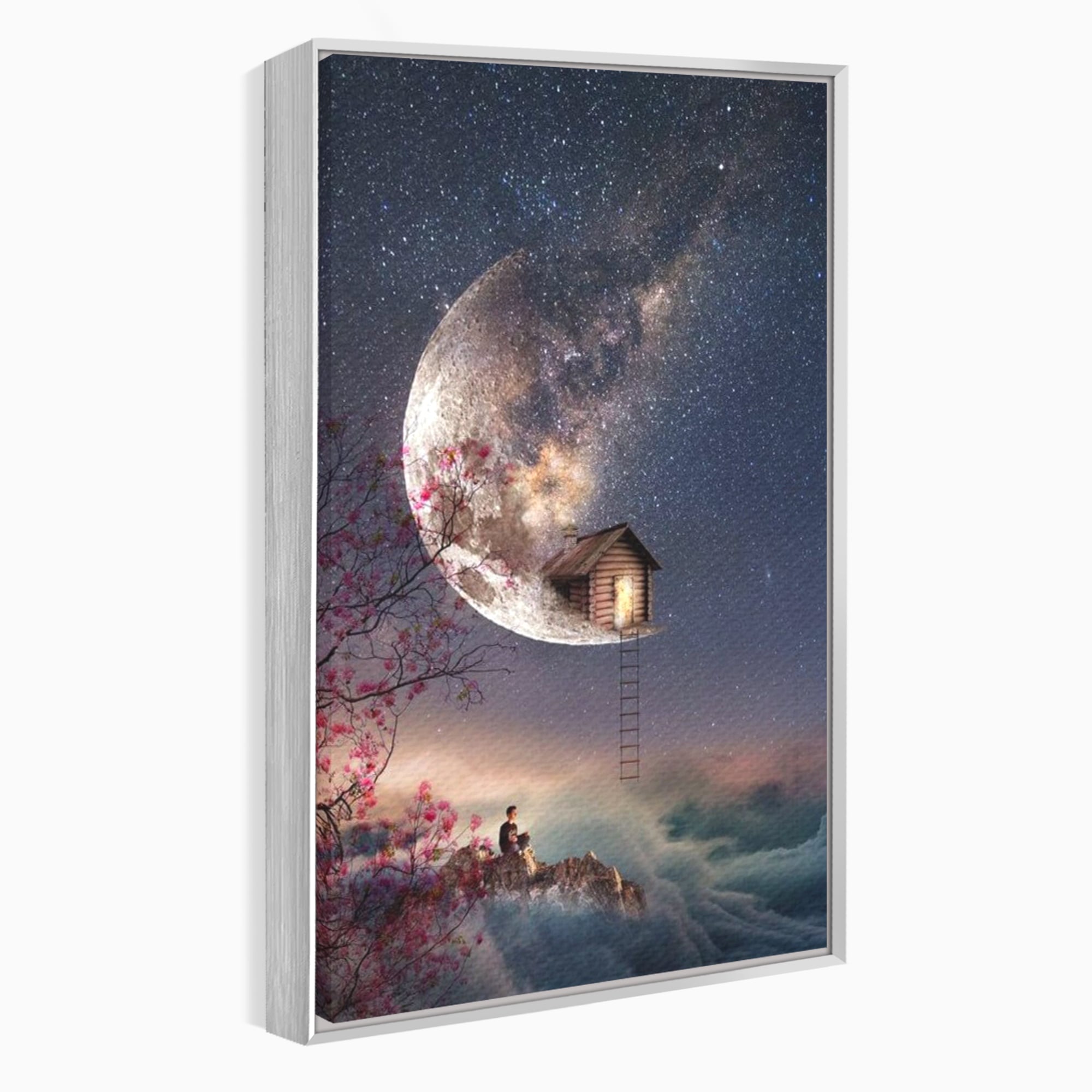 Tablou Canvas Premium, LuxCanva® K1016, Casa de pe Luna, Astru, Noapte, Instelata, Scari, Cer, Stele, Vise, Nocturn, Peisaj, Poveste, Cosmos, Magie, Taram, Senin, Camera Copii