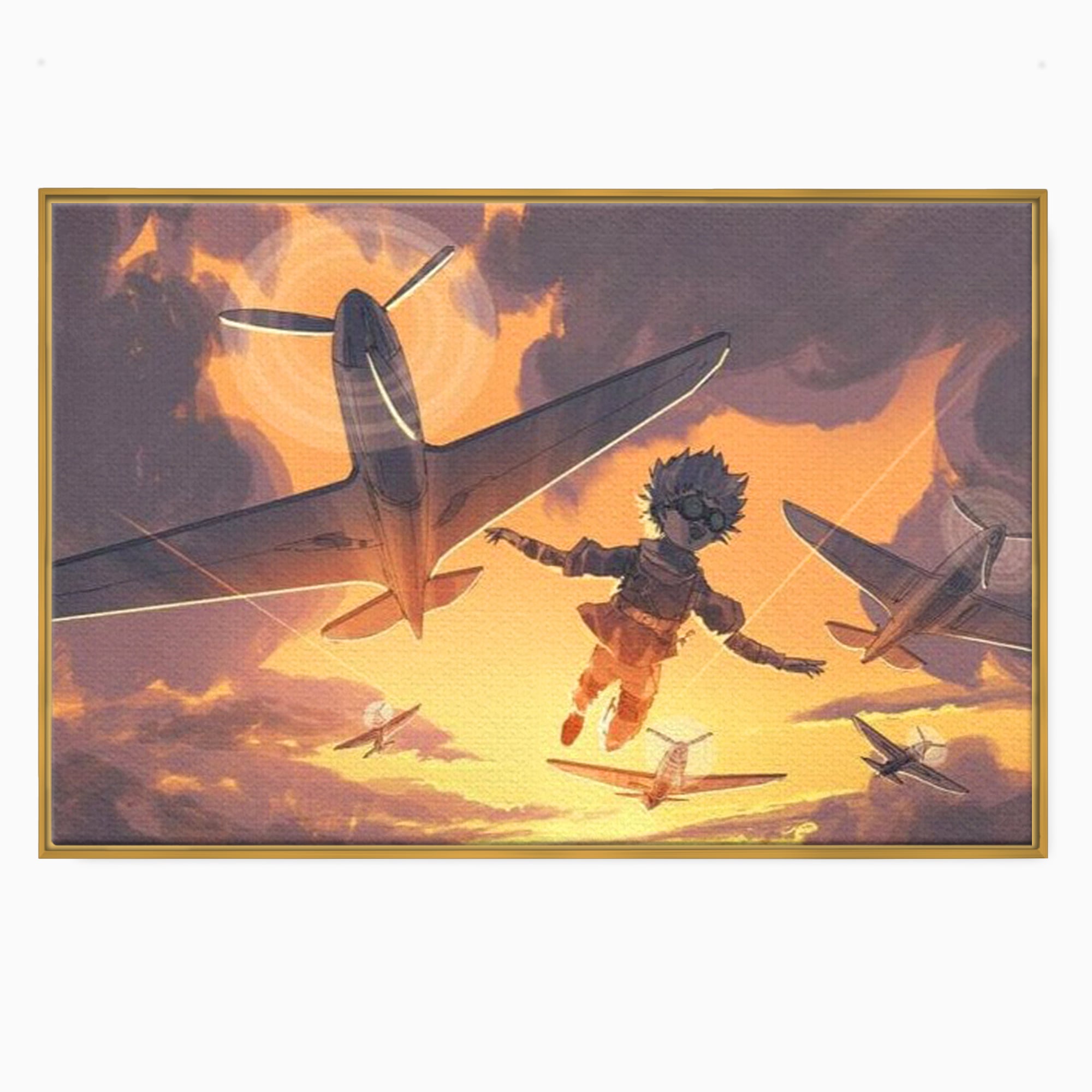 Tablou Canvas Premium, LuxCanva® K1019, Micul Aviator, Zbor, Vise, Nori, Cer, Copil, Escadrila, Soare, Stele, Avioane, Aventura, Curaj, Erou, Aerian, Cinematic, Aviatie, Camera Copii