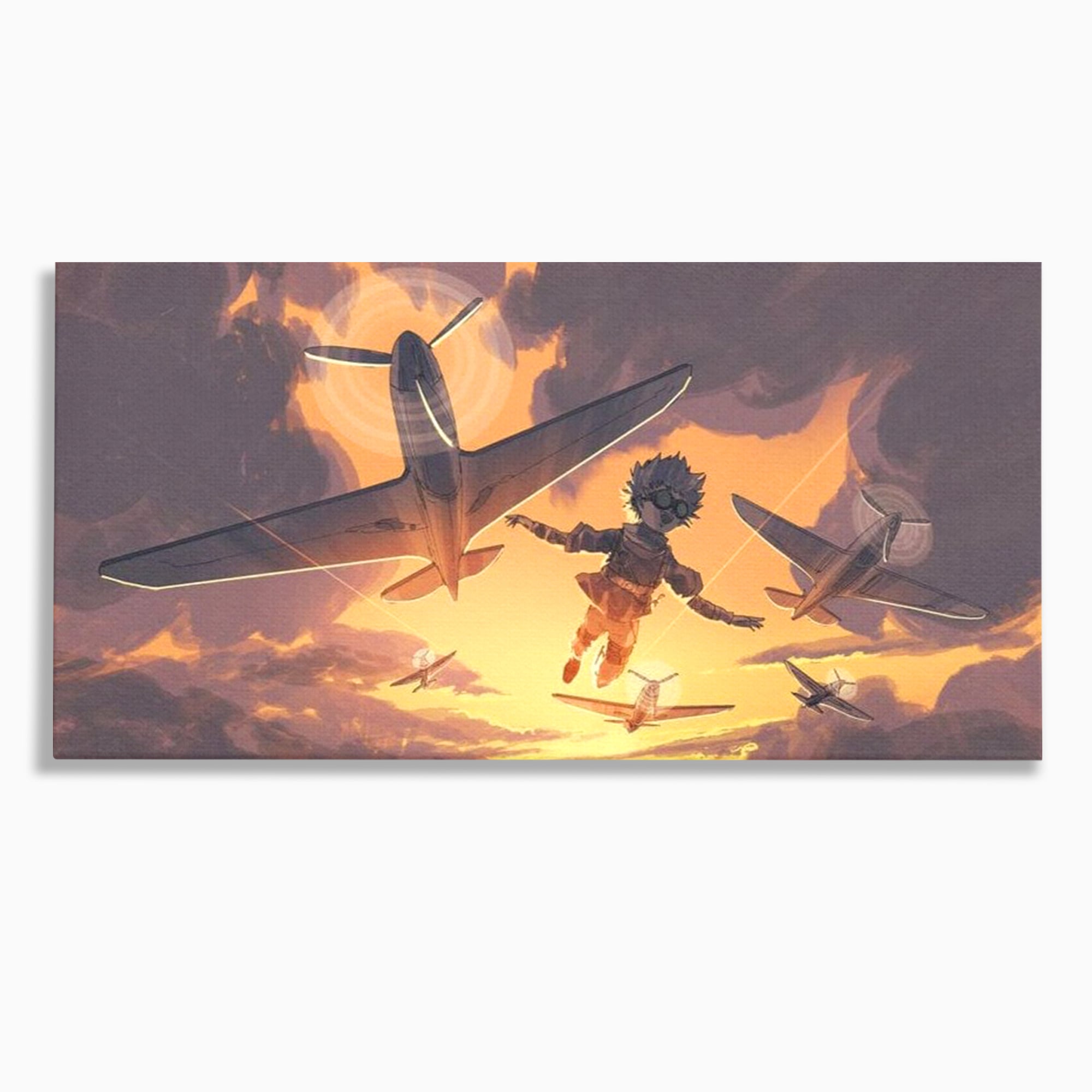 Tablou Canvas Premium, LuxCanva® K1019, Micul Aviator, Zbor, Vise, Nori, Cer, Copil, Escadrila, Soare, Stele, Avioane, Aventura, Curaj, Erou, Aerian, Cinematic, Aviatie, Camera Copii