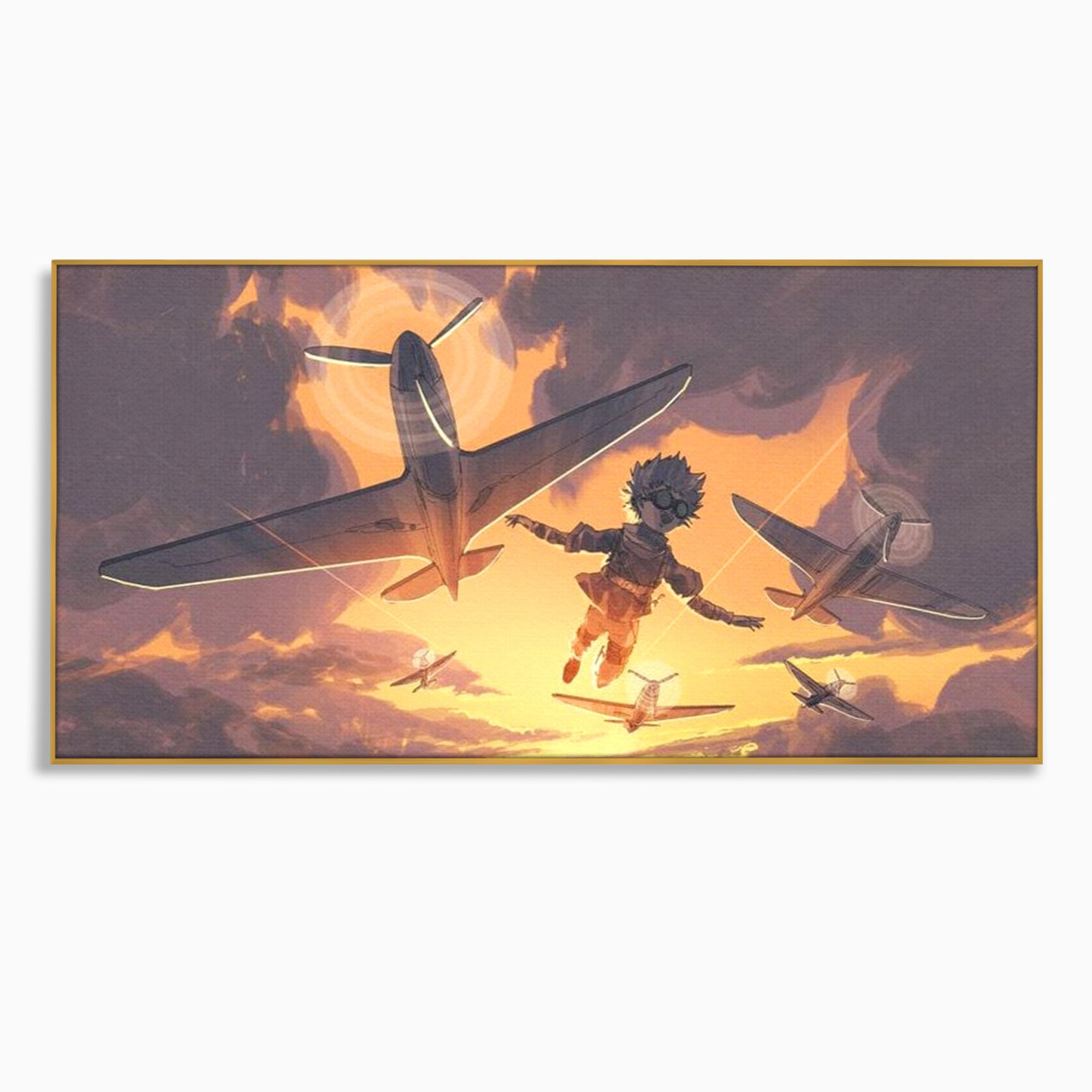 Tablou Canvas Premium, LuxCanva® K1019, Micul Aviator, Zbor, Vise, Nori, Cer, Copil, Escadrila, Soare, Stele, Avioane, Aventura, Curaj, Erou, Aerian, Cinematic, Aviatie, Camera Copii